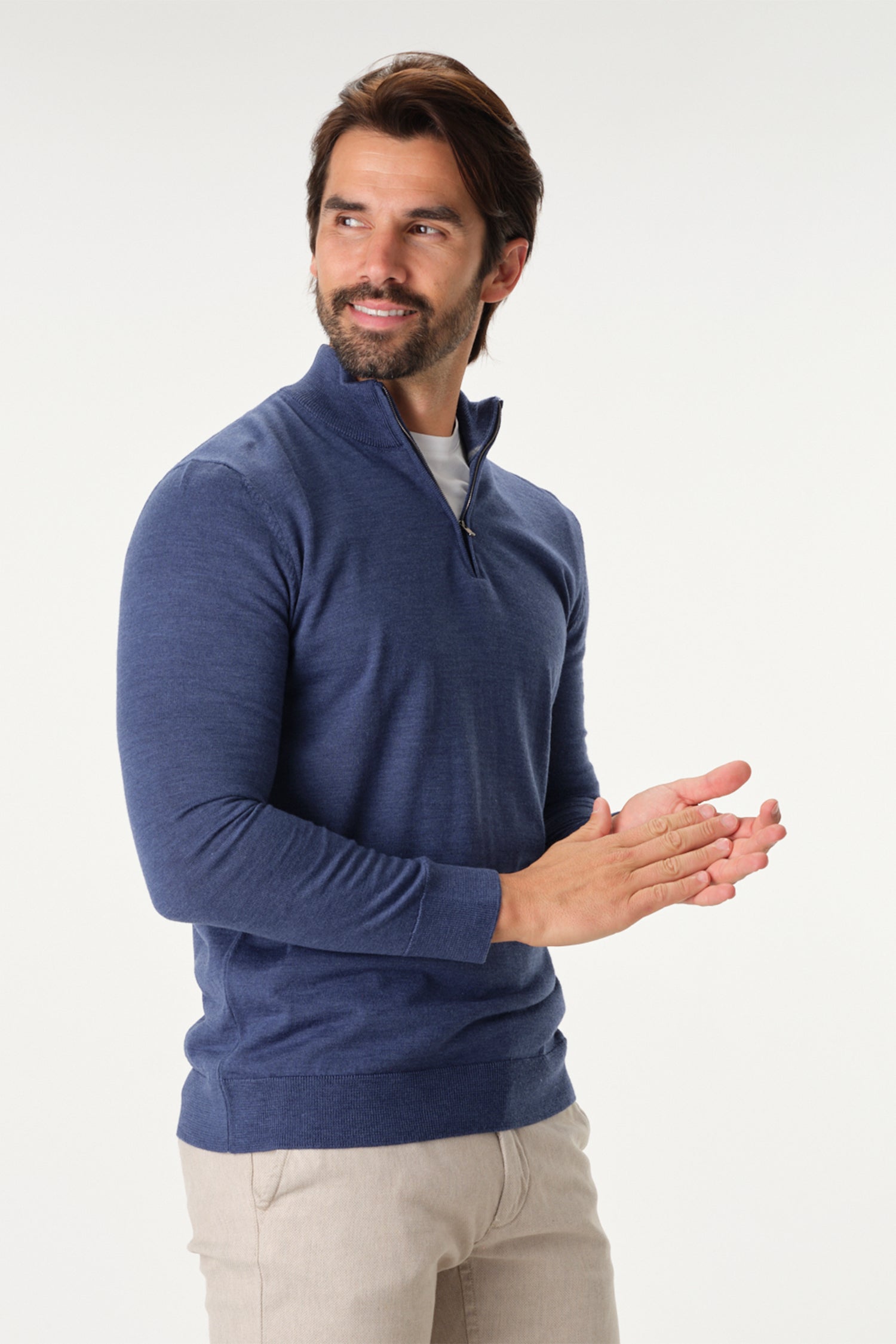 Merino Wool Solid Quarter Zip Sweater