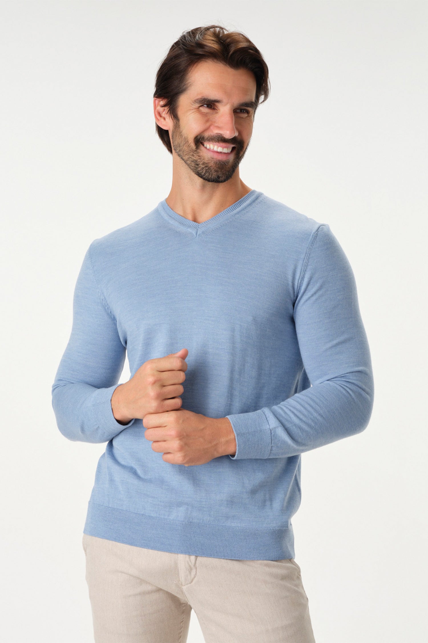 Merino Wool Solid V-Neck Sweater