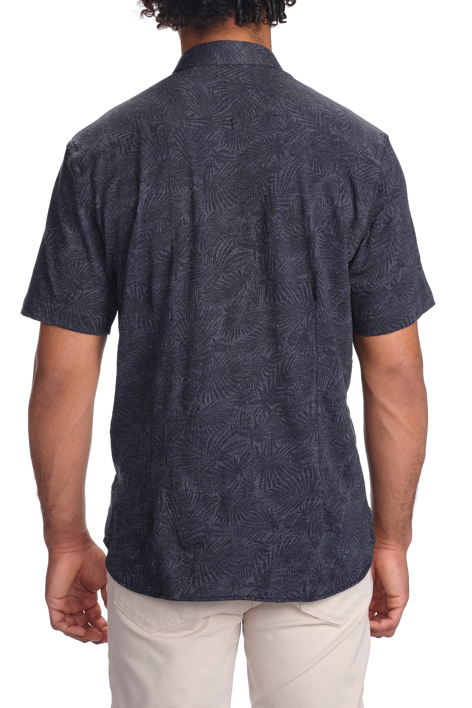 Garnet Men's Knitted Printed Palm Short Sleeve Shirt 2311058 Navy