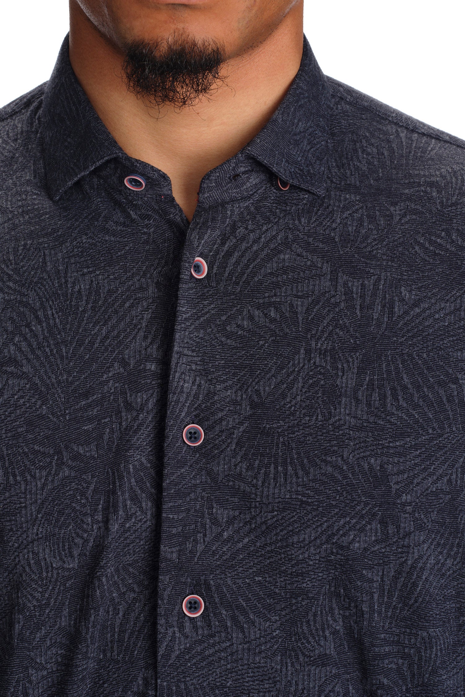 Garnet Men's Knitted Printed Palm Short Sleeve Shirt 2311058 Navy