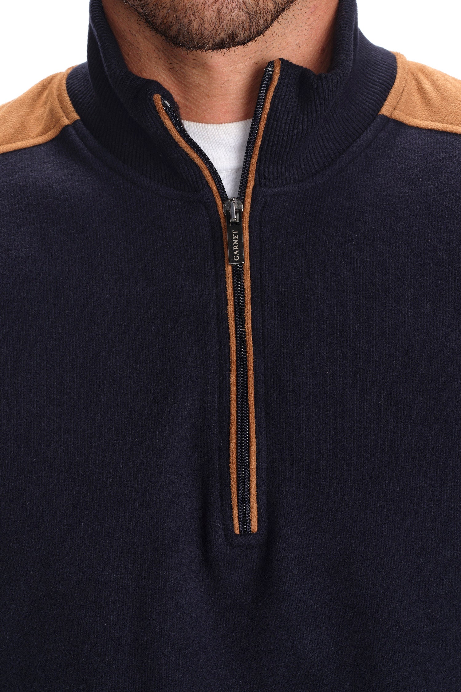 Garnet Men's Quarter Zip Sweater Knit long Sleeve Pullover 2426002 Navy