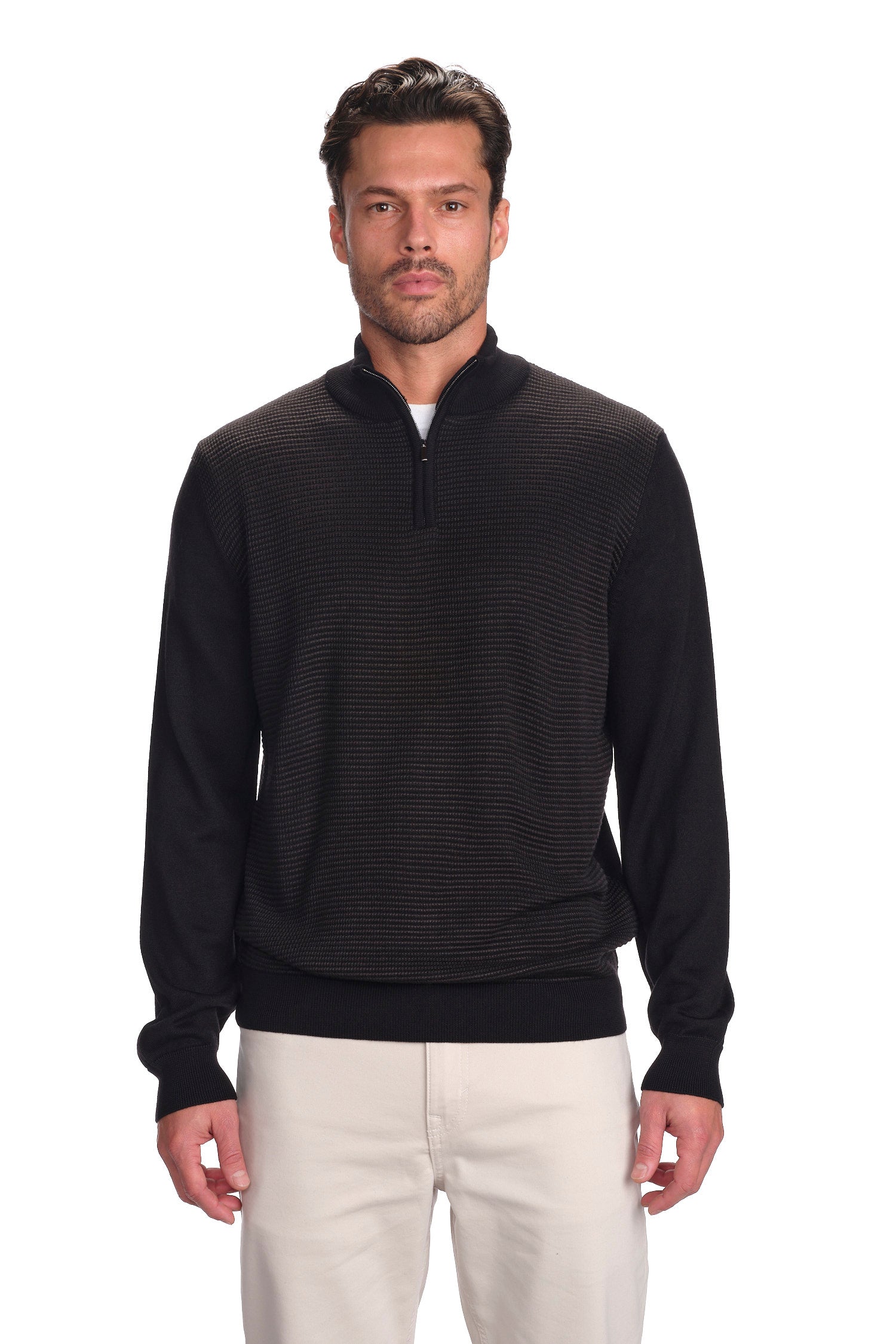 Knit Two Tone Quarter Zip Sweater