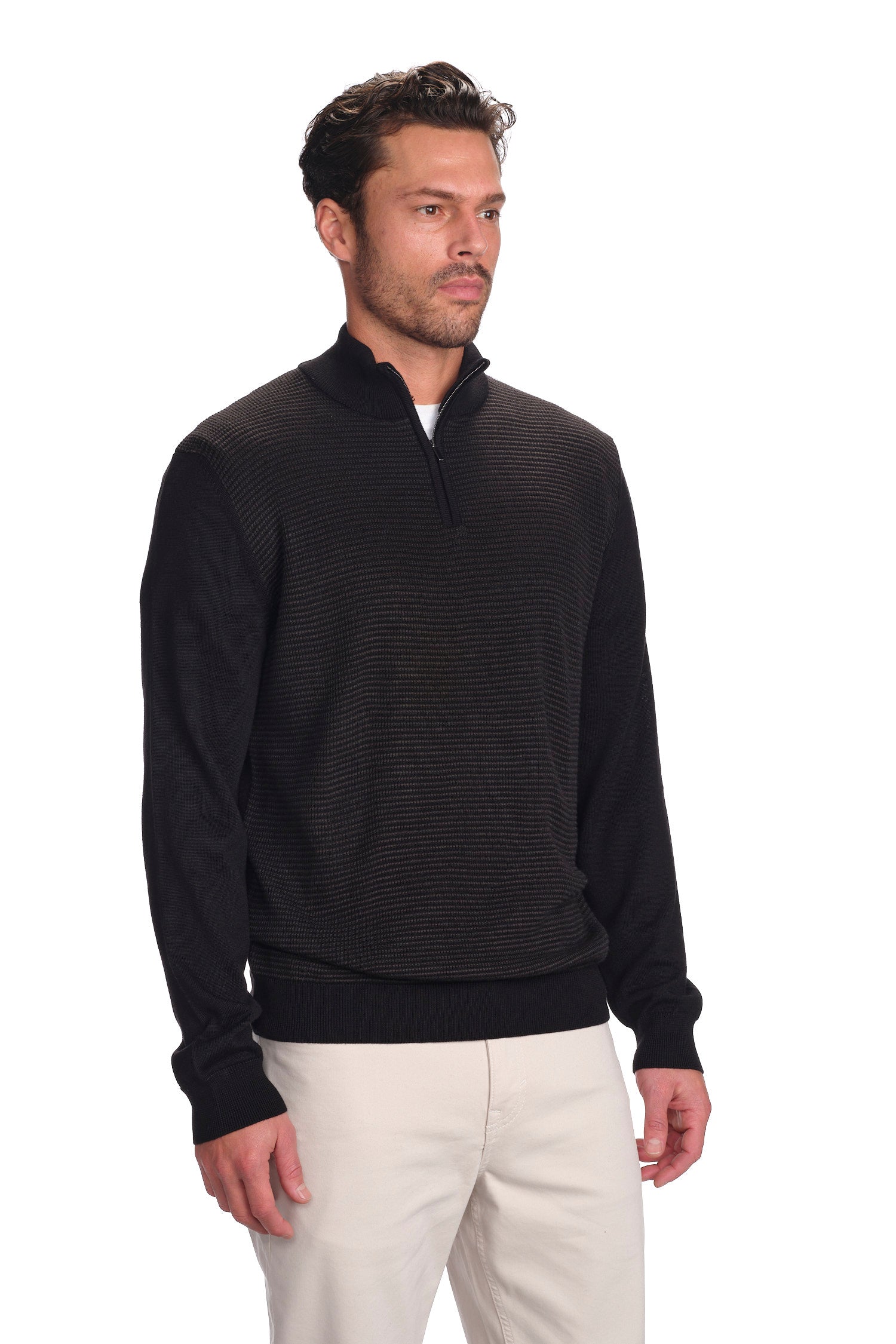 Knit Two Tone Quarter Zip Sweater