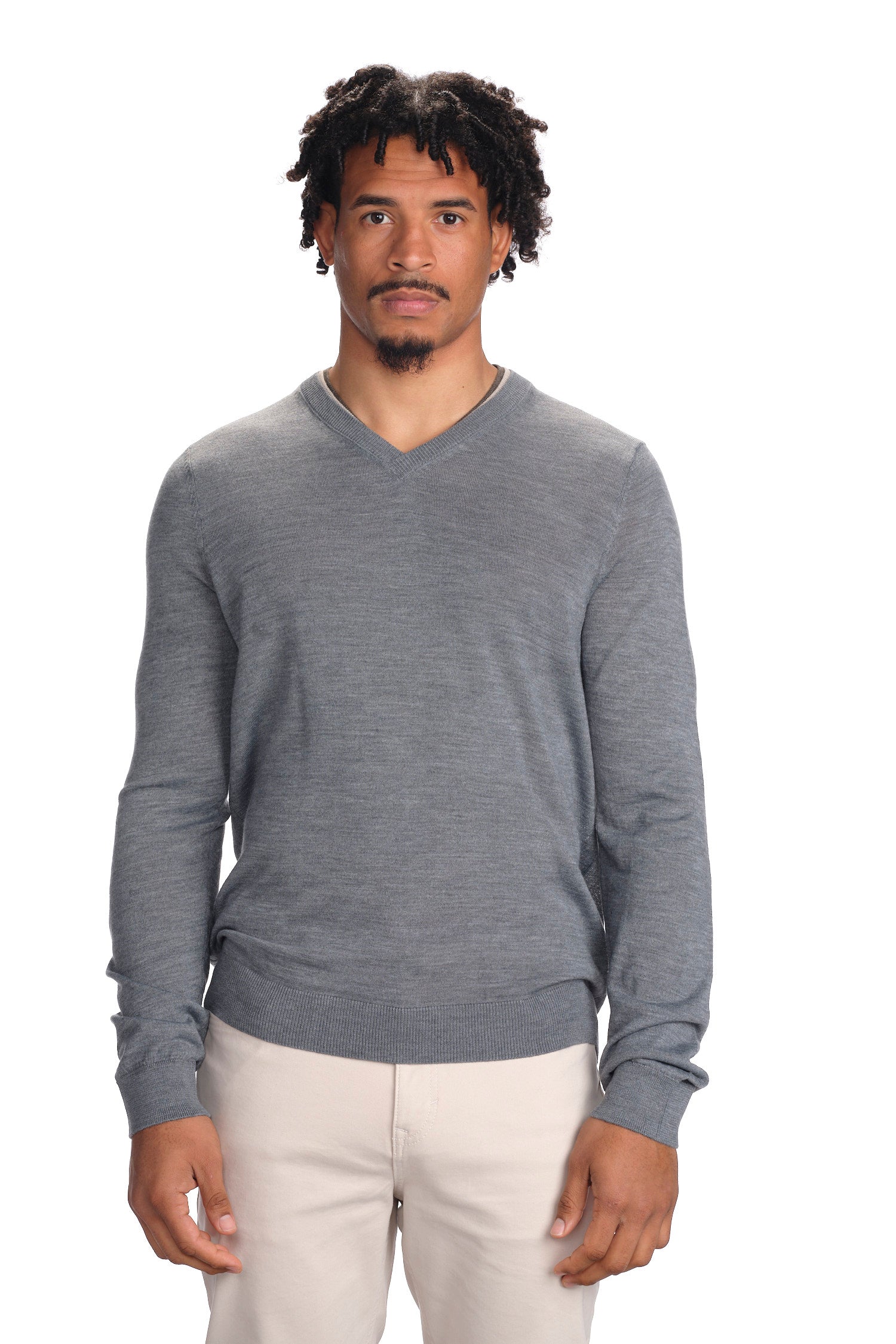 Garnet Men's V-Neck Long Sleeve Knit Wool Sweater 2422002