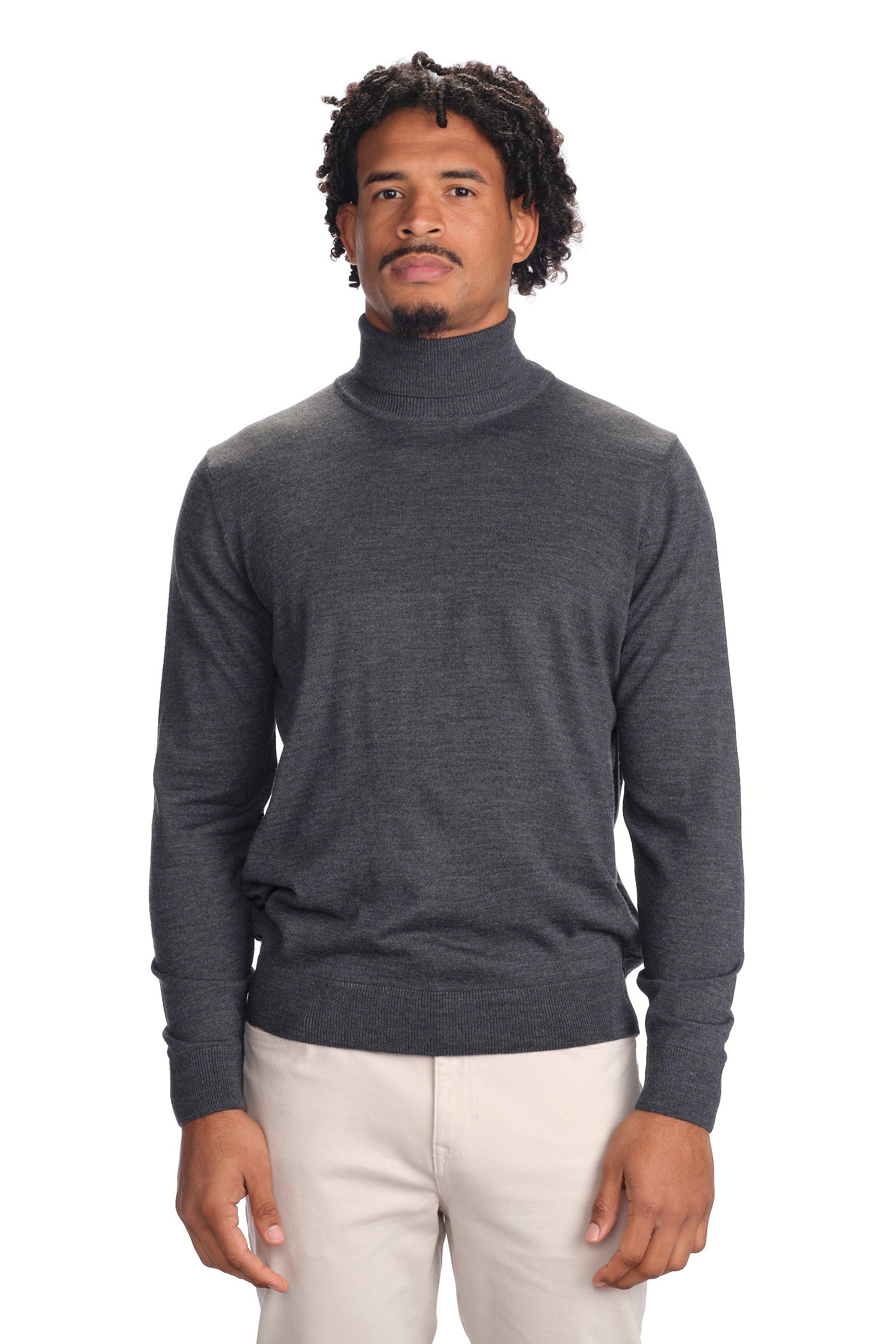 Garnet Men's Merino Wool Solid Turtle Neck Long Sleeve Sweater BTK 7003 Grey