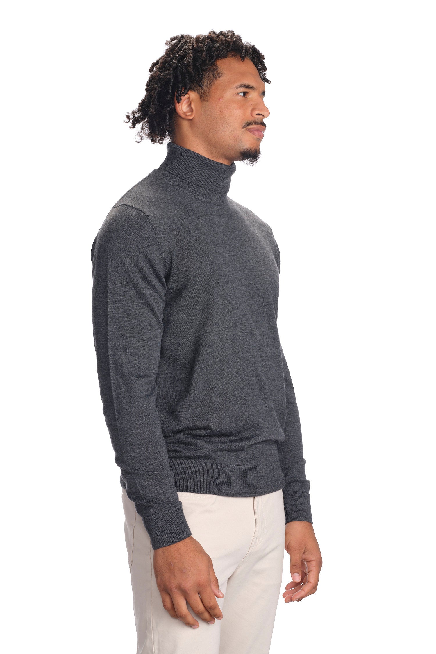Garnet Men's Merino Wool Solid Turtle Neck Long Sleeve Sweater BTK 7003 Grey