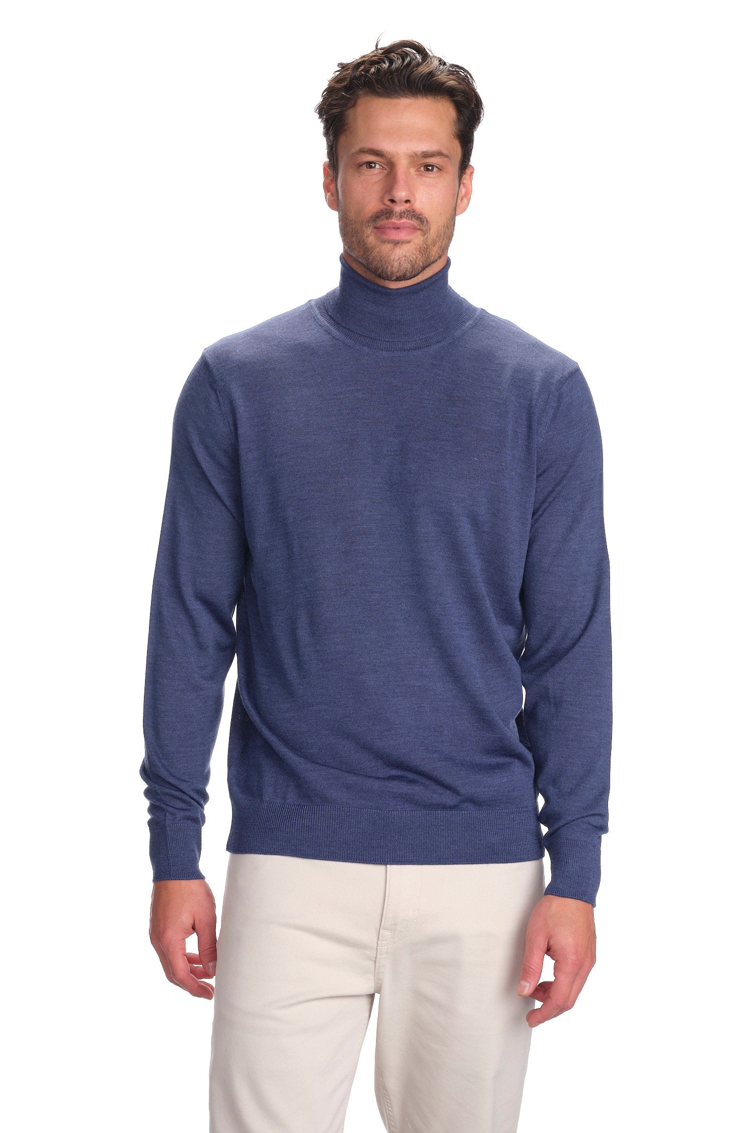 Garnet Men's Merino Wool Solid Turtle Neck Long Sleeve Sweater BTK 7003