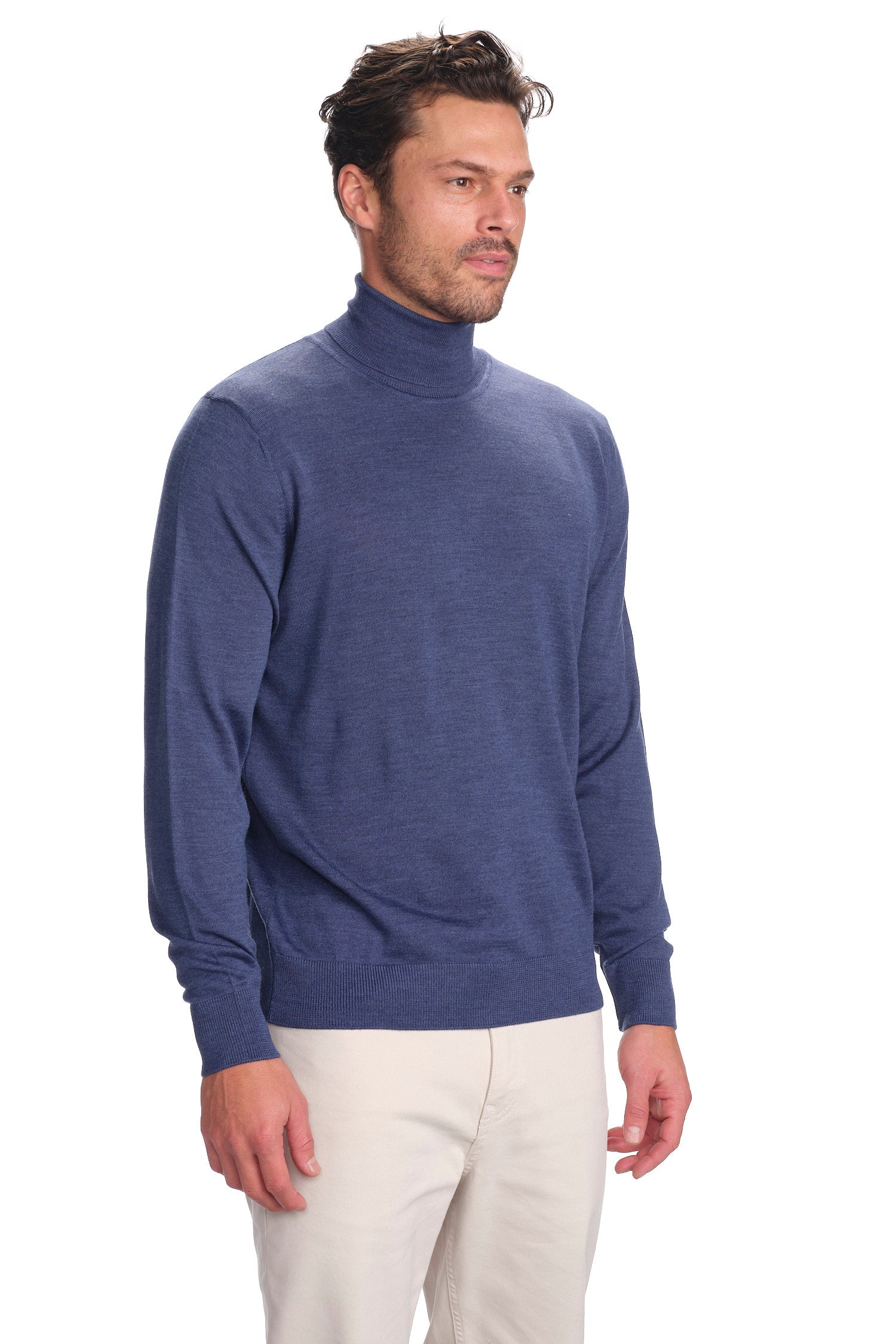 Garnet Men's Merino Wool Solid Turtle Neck Long Sleeve Sweater BTK 7003