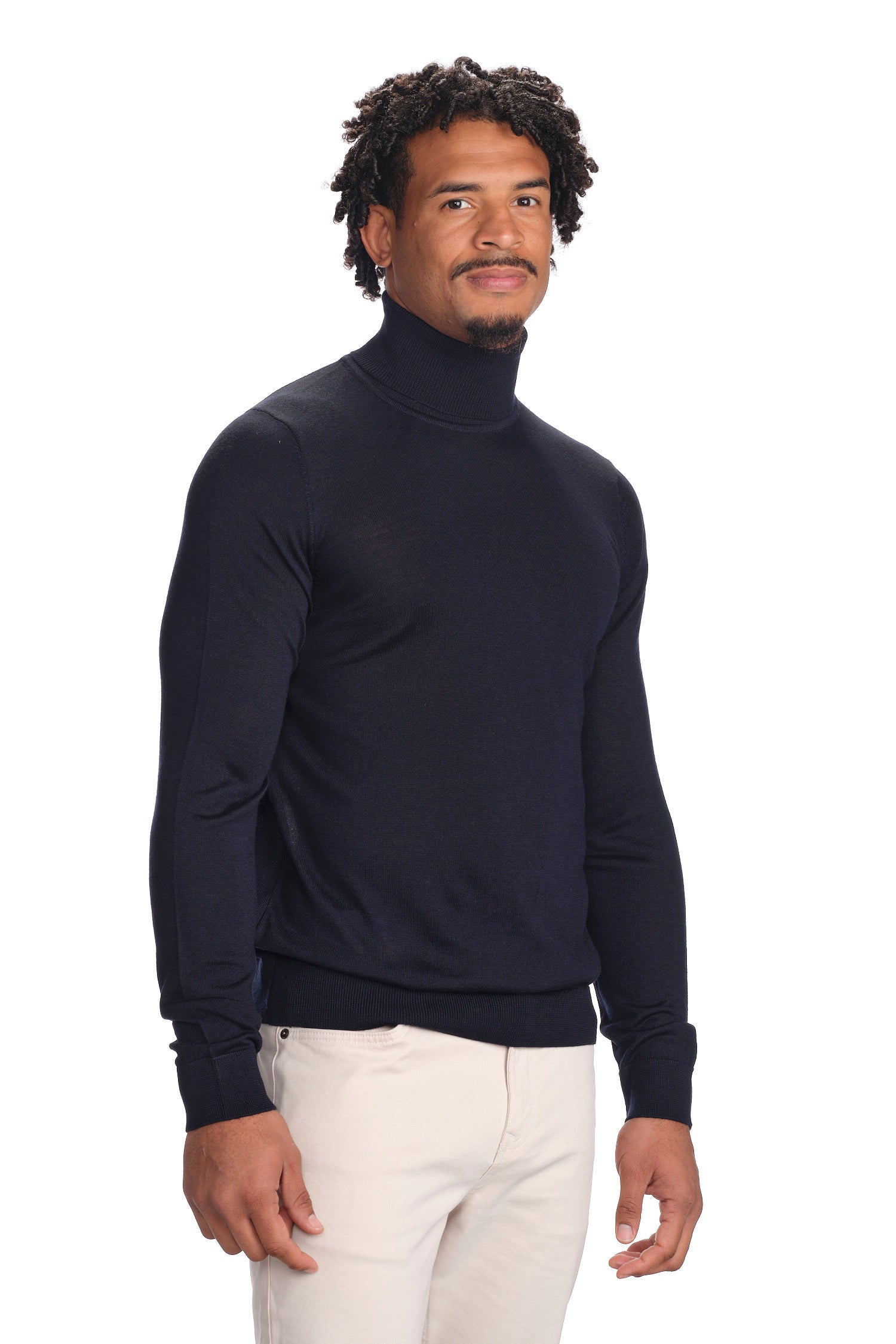 Garnet Men's Merino Wool Solid Turtle Neck Long Sleeve Sweater BTK 7003