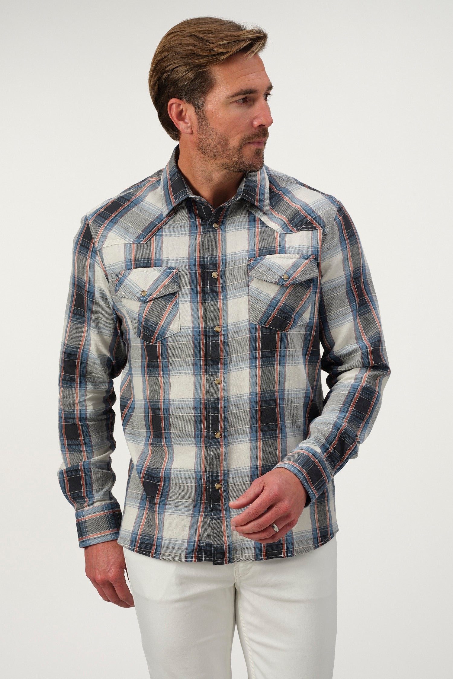Rugged Plaid Denim Shirt