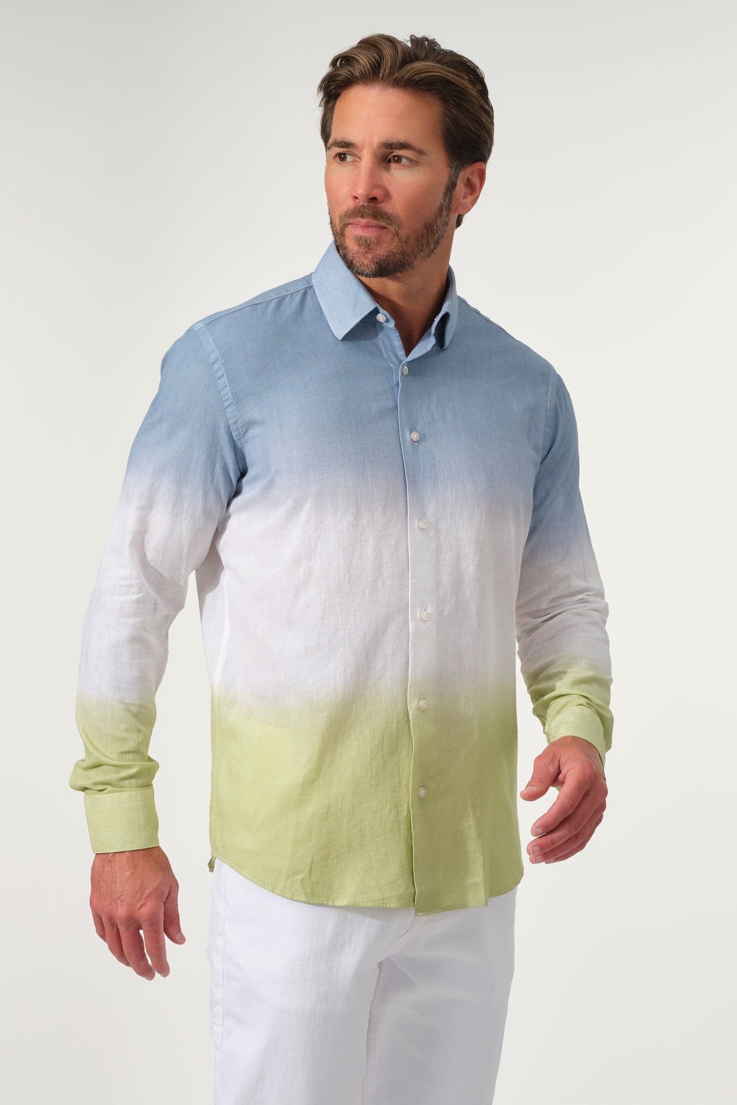 Ombre Linen-Cotton Button-Up Shirt