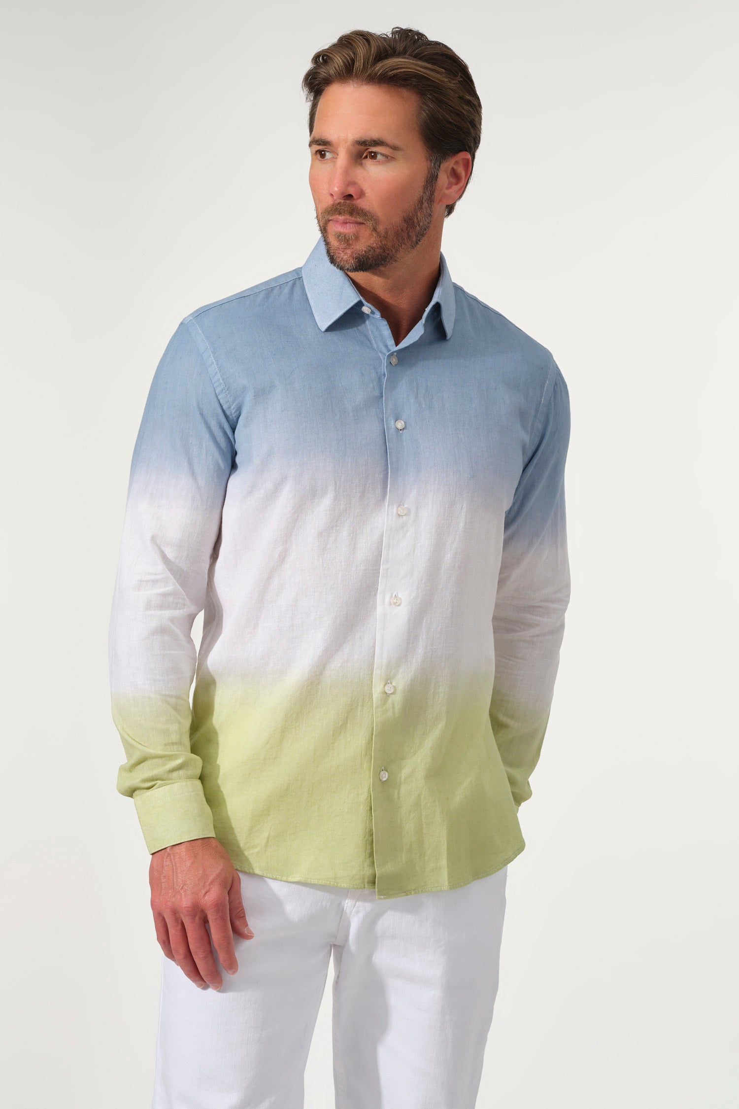 Ombre Linen-Cotton Button-Up Shirt