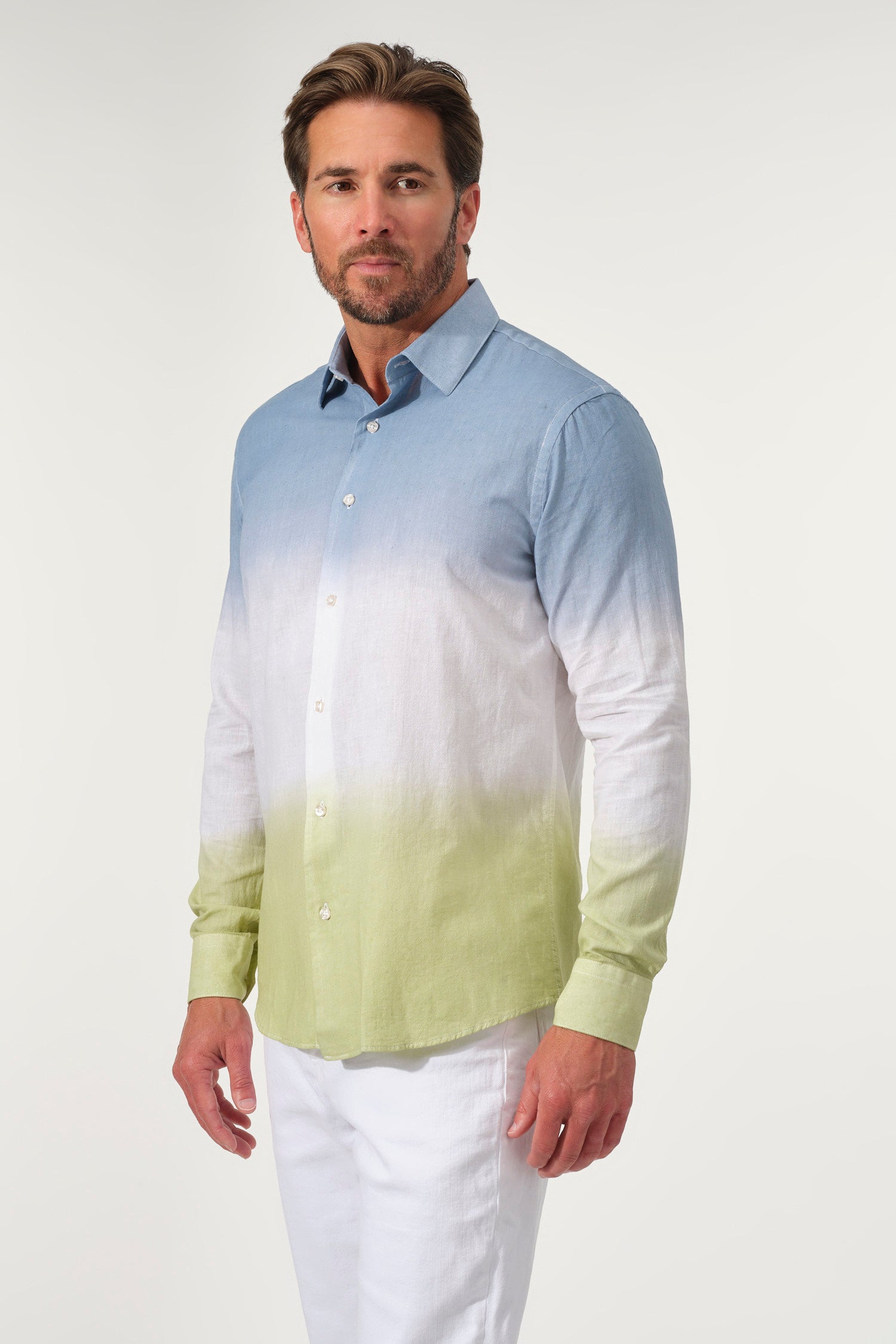 Ombre Linen-Cotton Button-Up Shirt