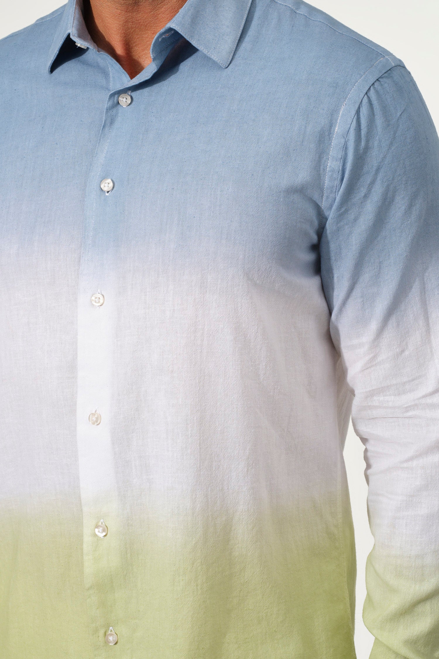 Ombre Linen-Cotton Button-Up Shirt