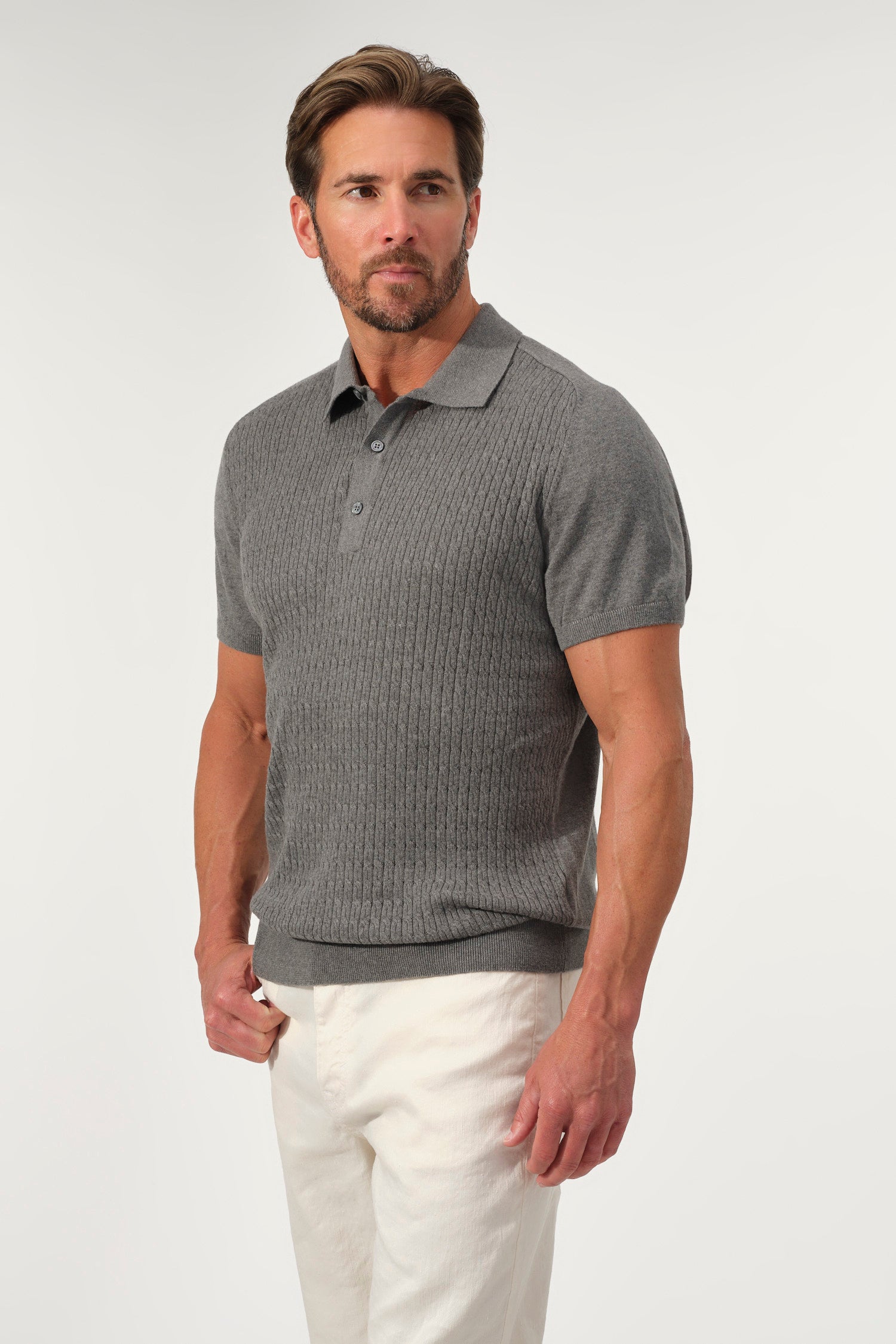 Textured Knit Polo Sweater