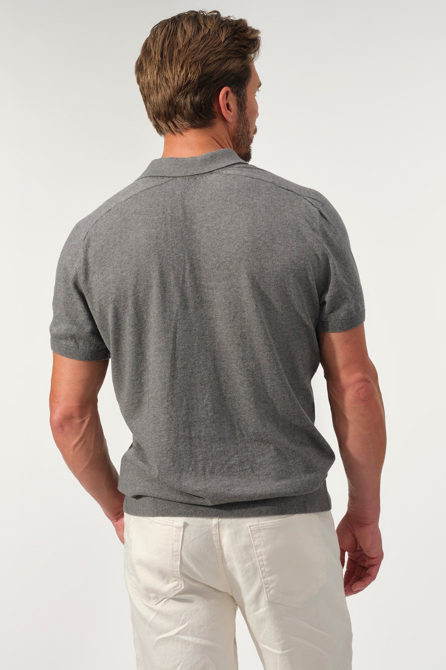 Textured Knit Polo Sweater