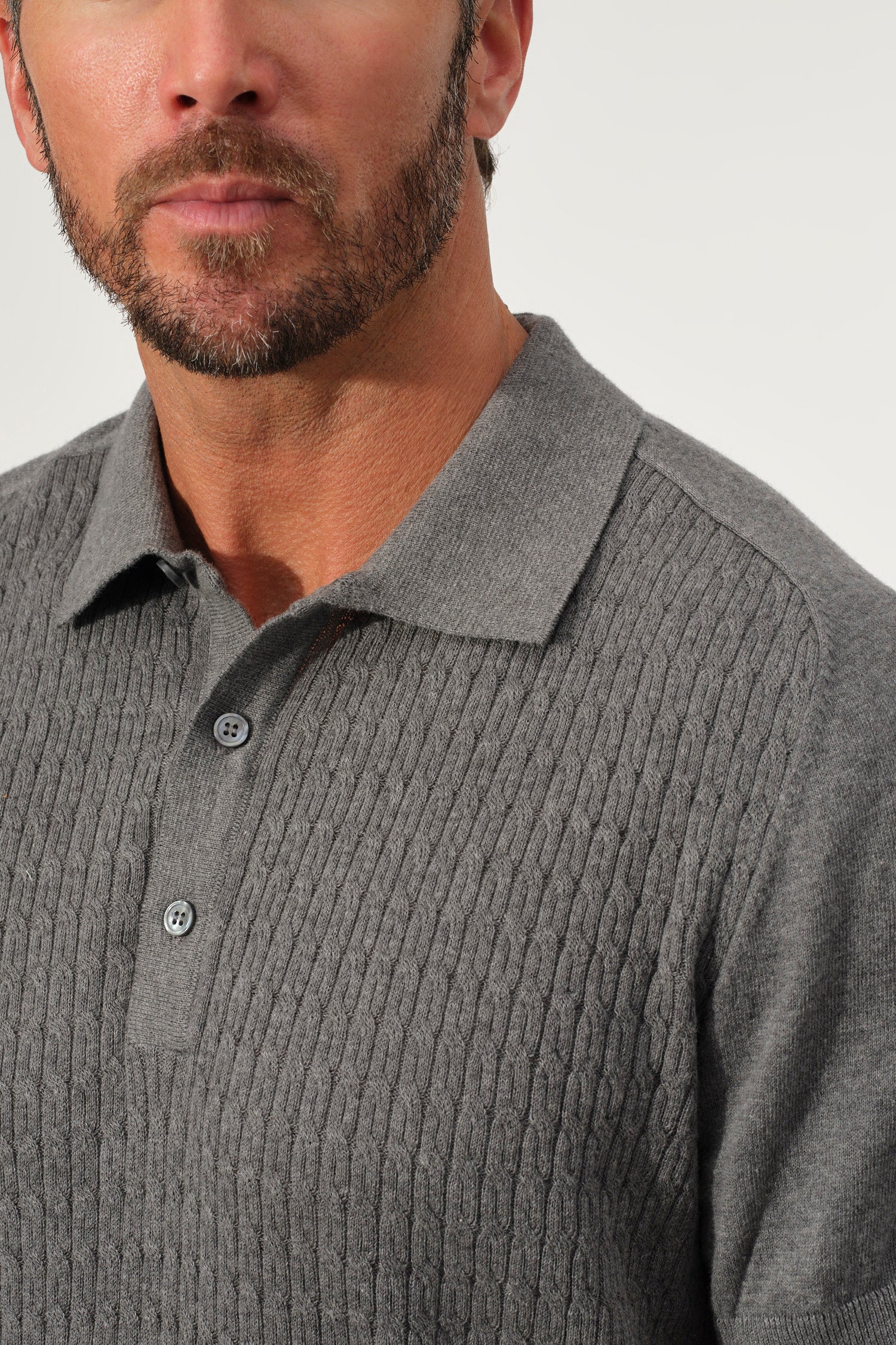 Textured Knit Polo Sweater