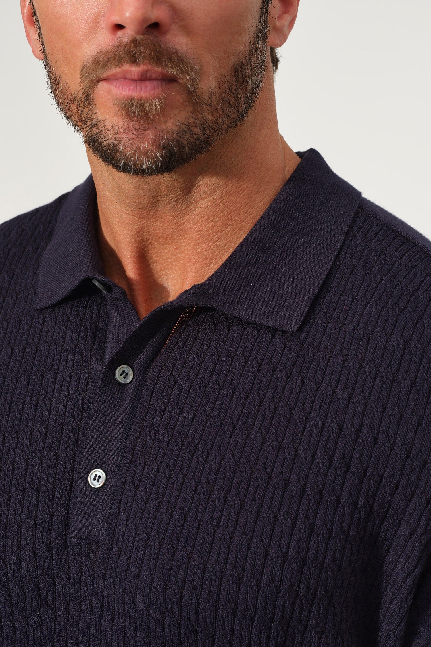 Textured Knit Polo Sweater