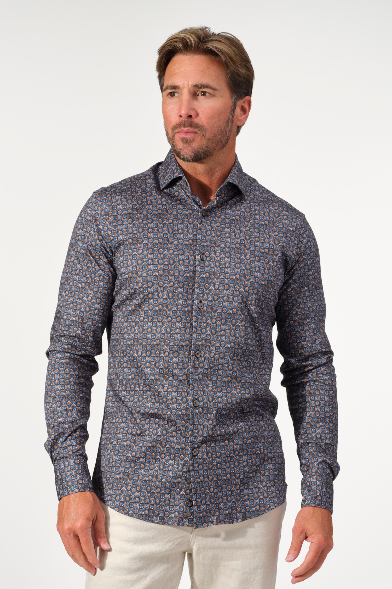 dress shirt print Midnight Mosaic Print Shirt BROWN / XL