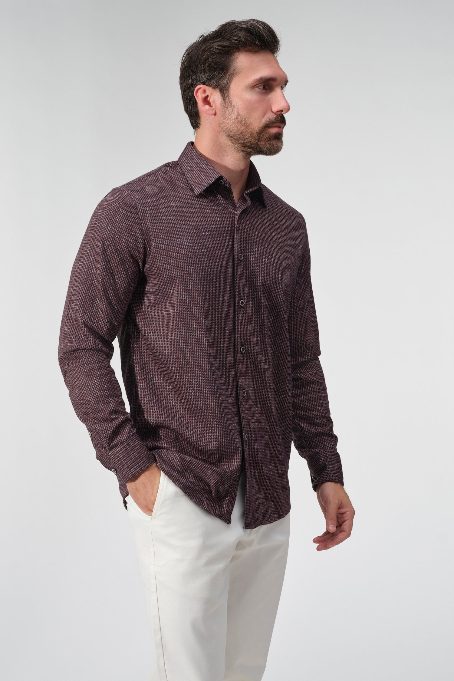 Houndstooth Print Knit Shirt