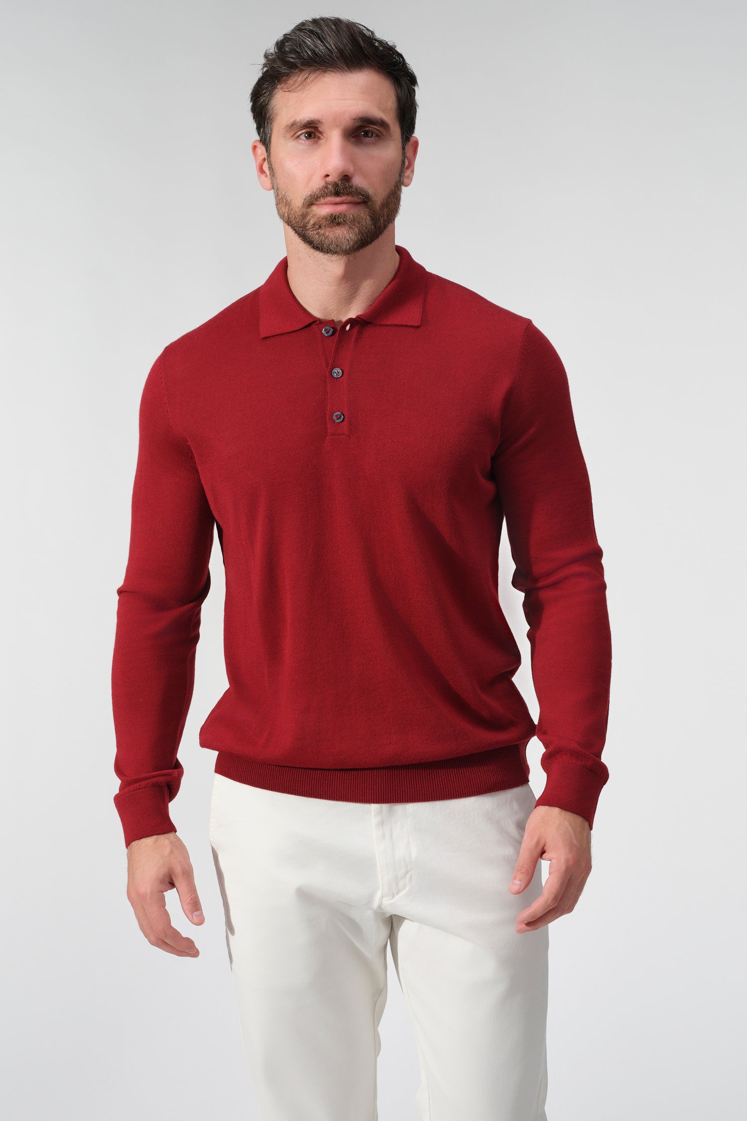 Merino Wool Solid Polo Sweater