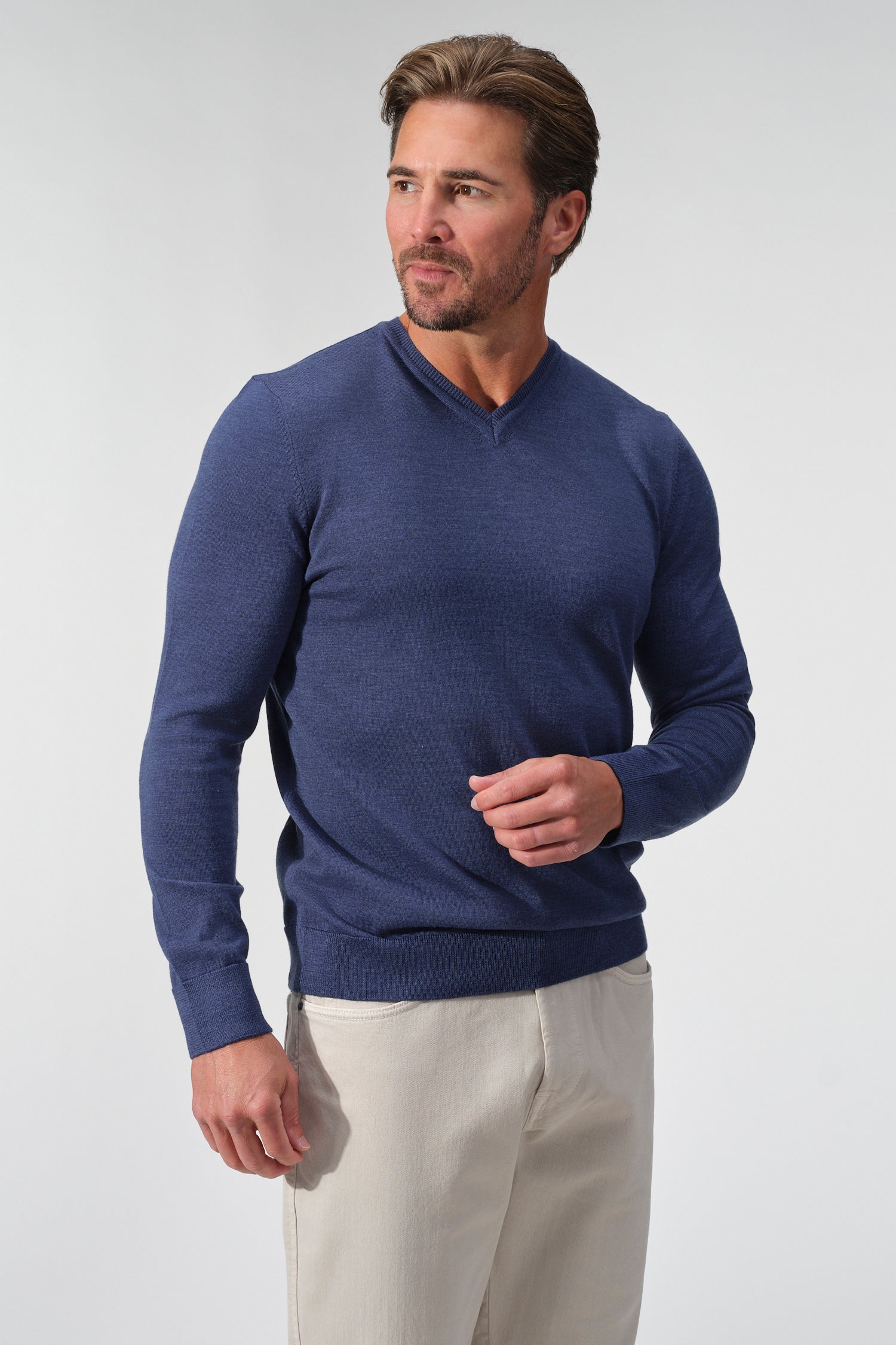 Merino Wool Solid V-Neck Sweater