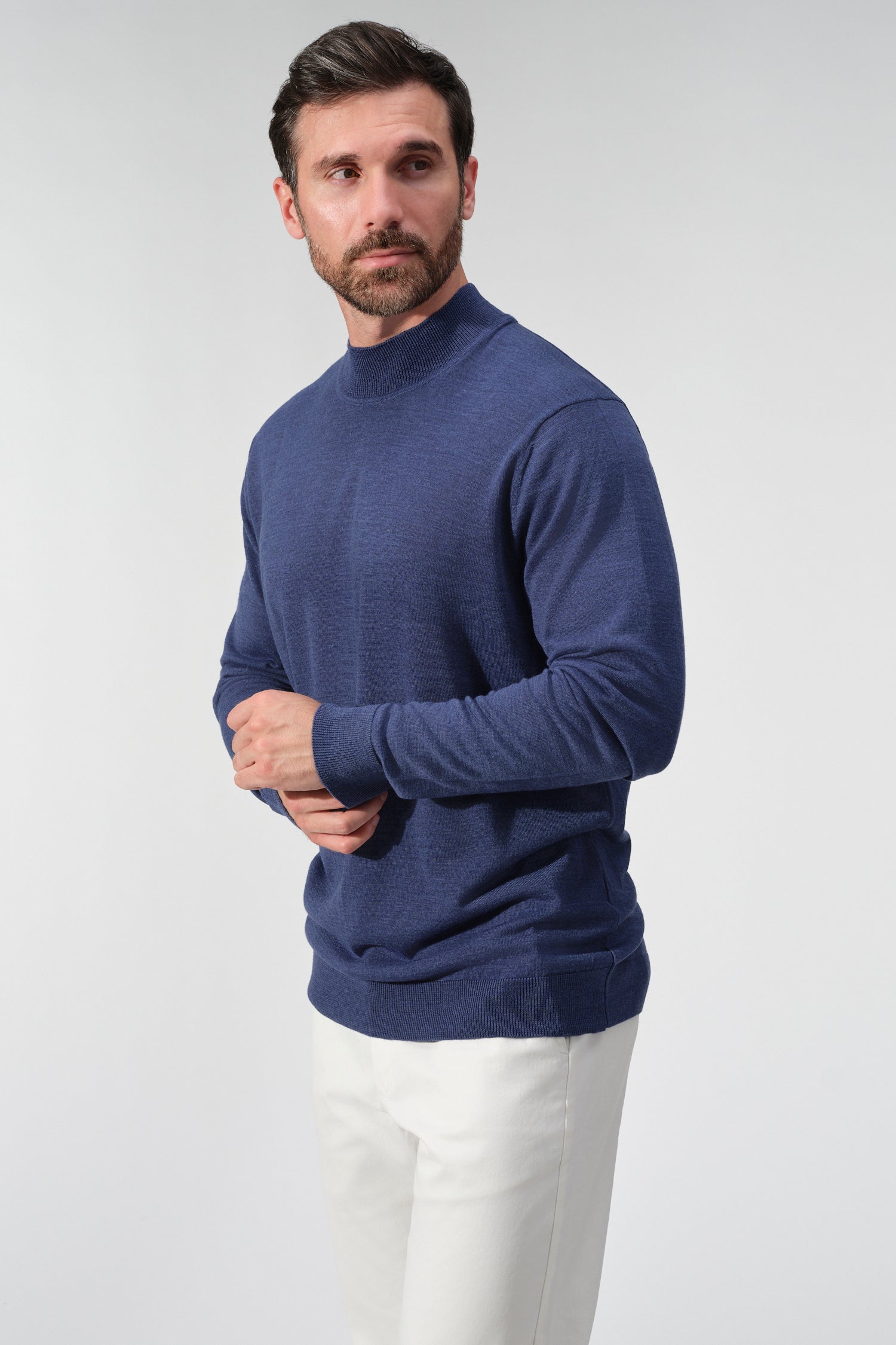 Merino Wool Solid Mock Neck Sweater