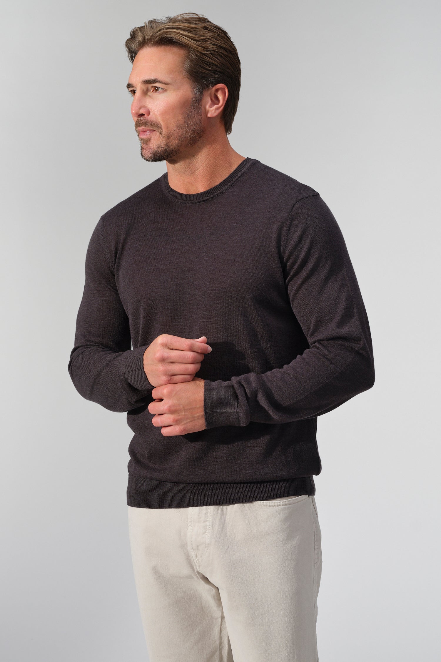 Merino Wool Solid Crew Neck Sweater