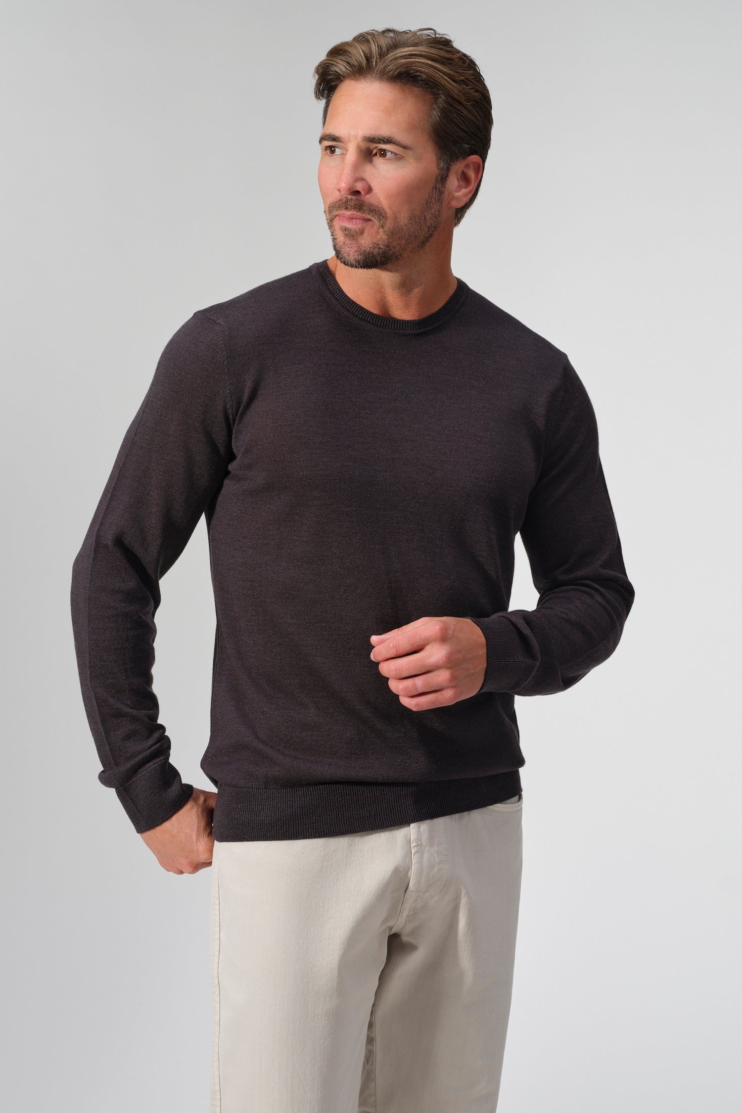 Merino Wool Solid Crew Neck Sweater