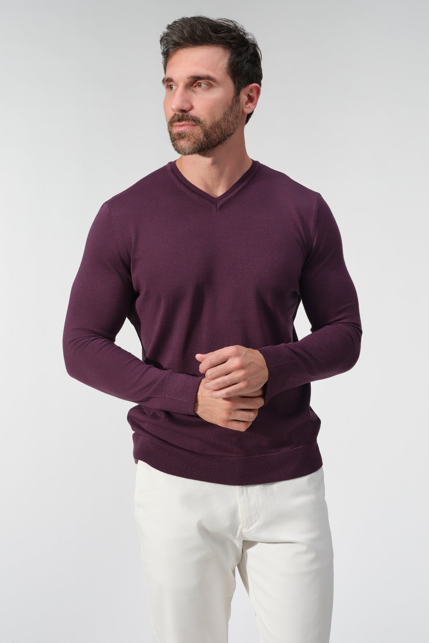 Merino Wool Solid V-Neck Sweater
