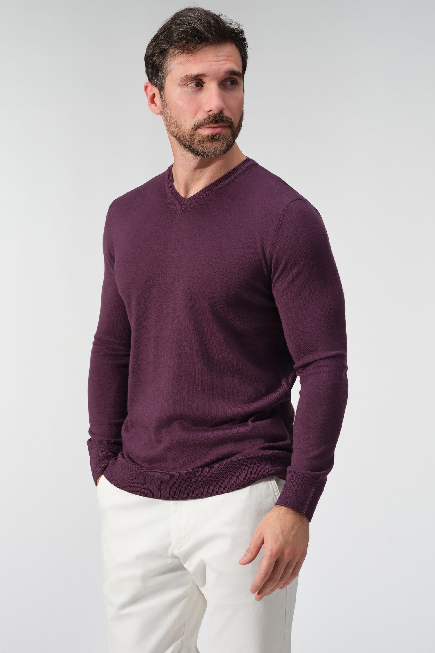 Merino Wool Solid V-Neck Sweater