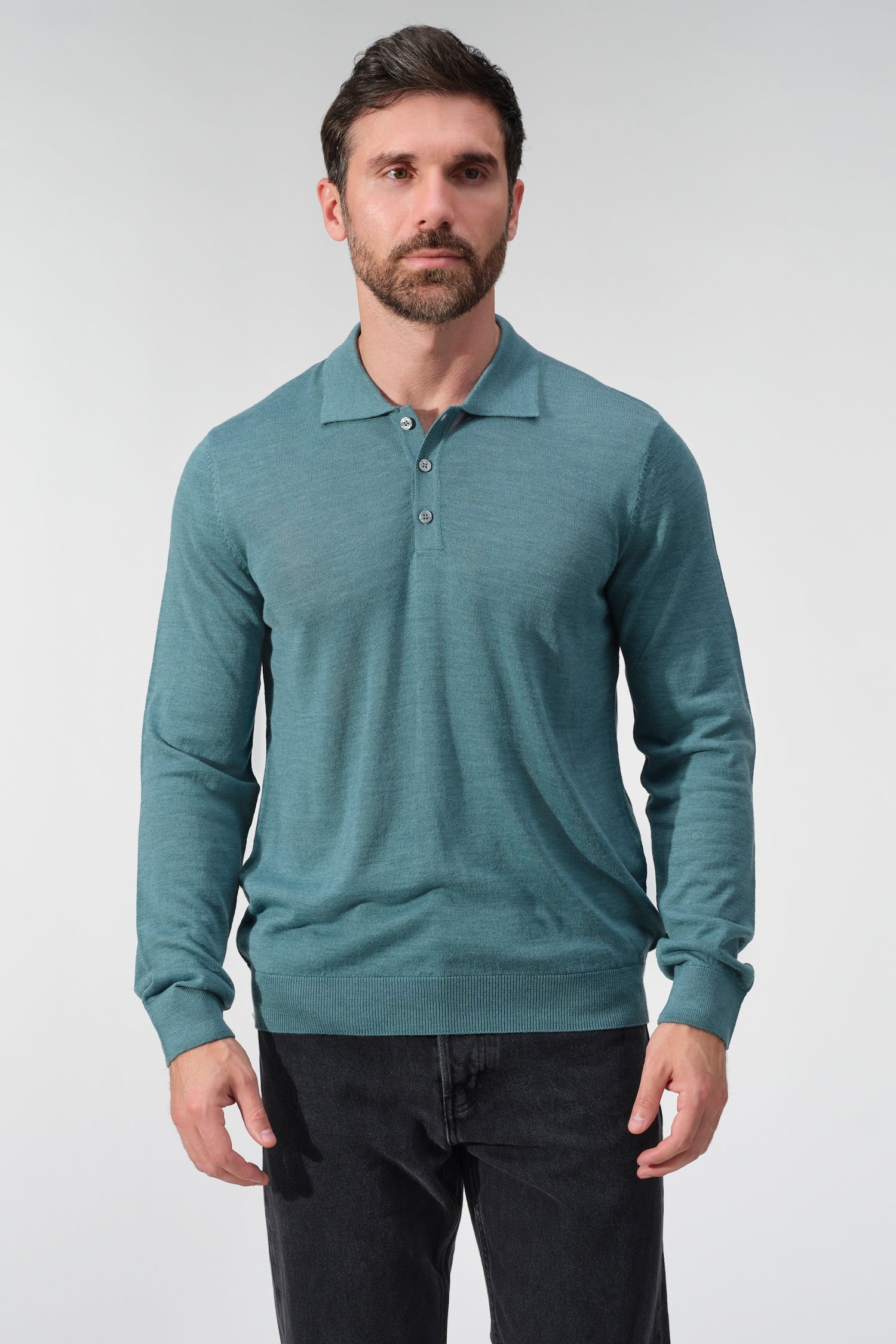 Merino Wool Solid Polo Sweater