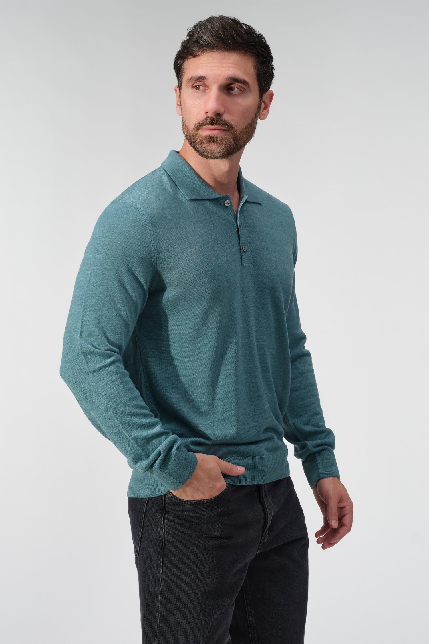 Merino Wool Solid Polo Sweater