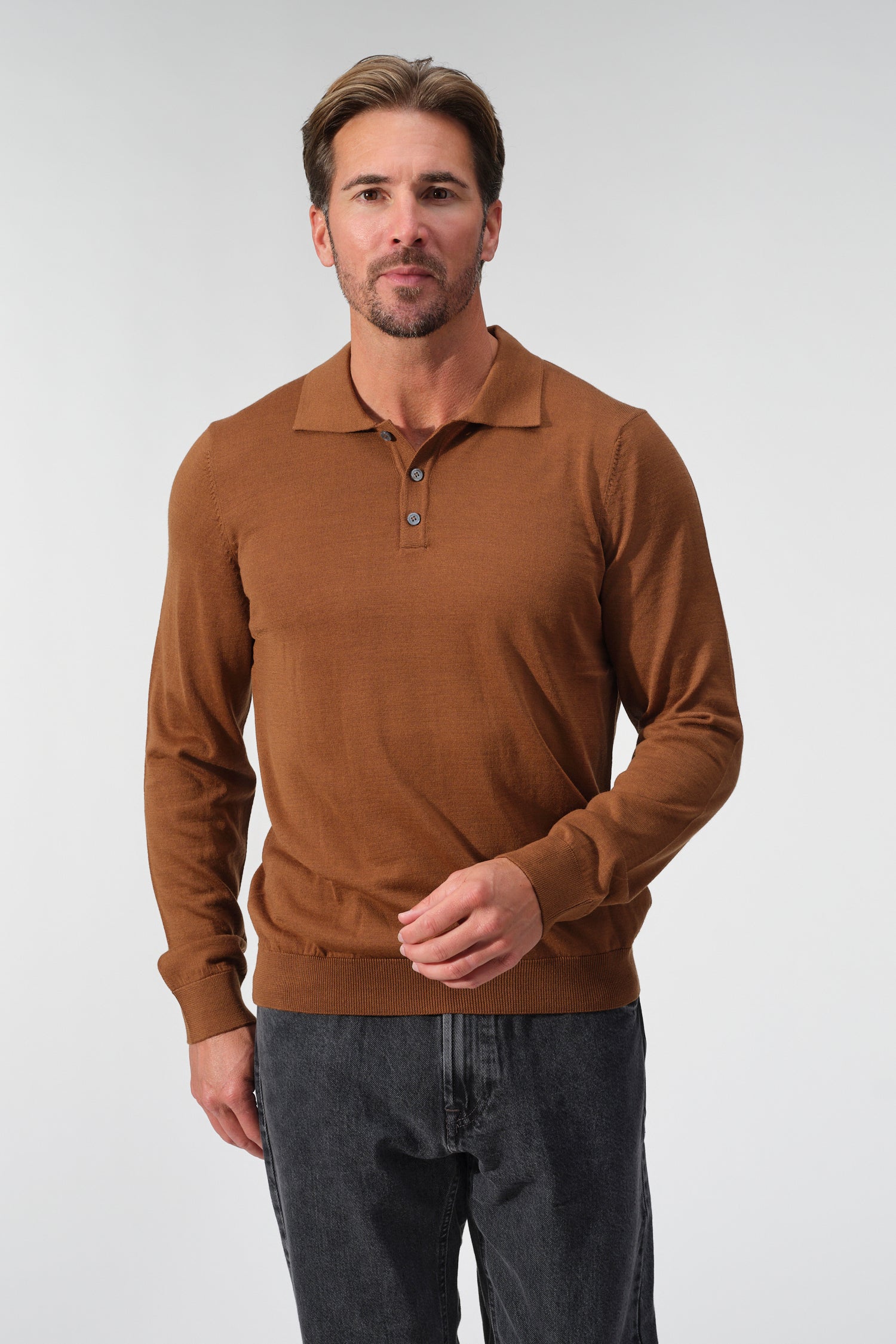 Merino Wool Solid Polo Sweater