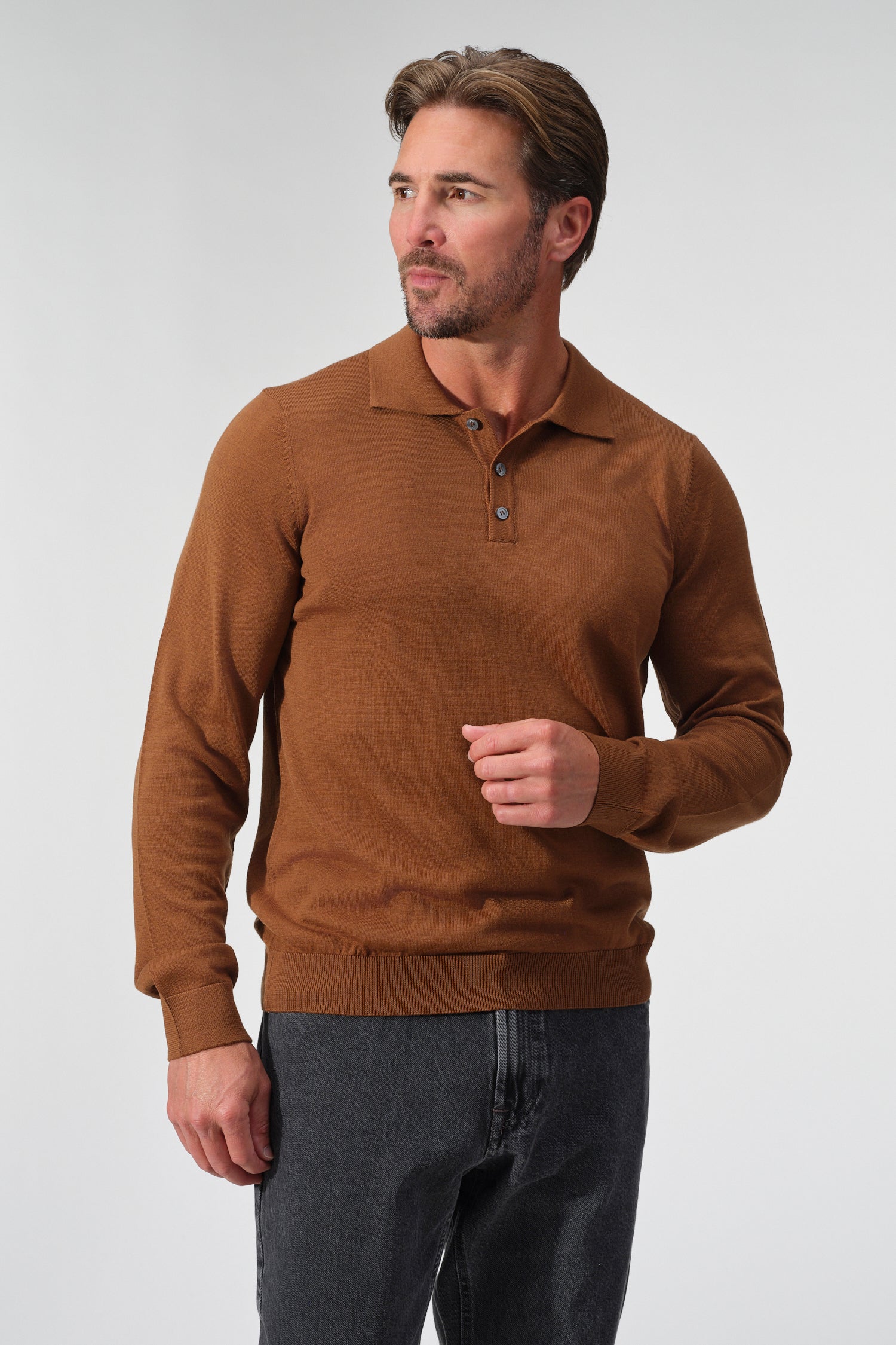 Merino Wool Solid Polo Sweater