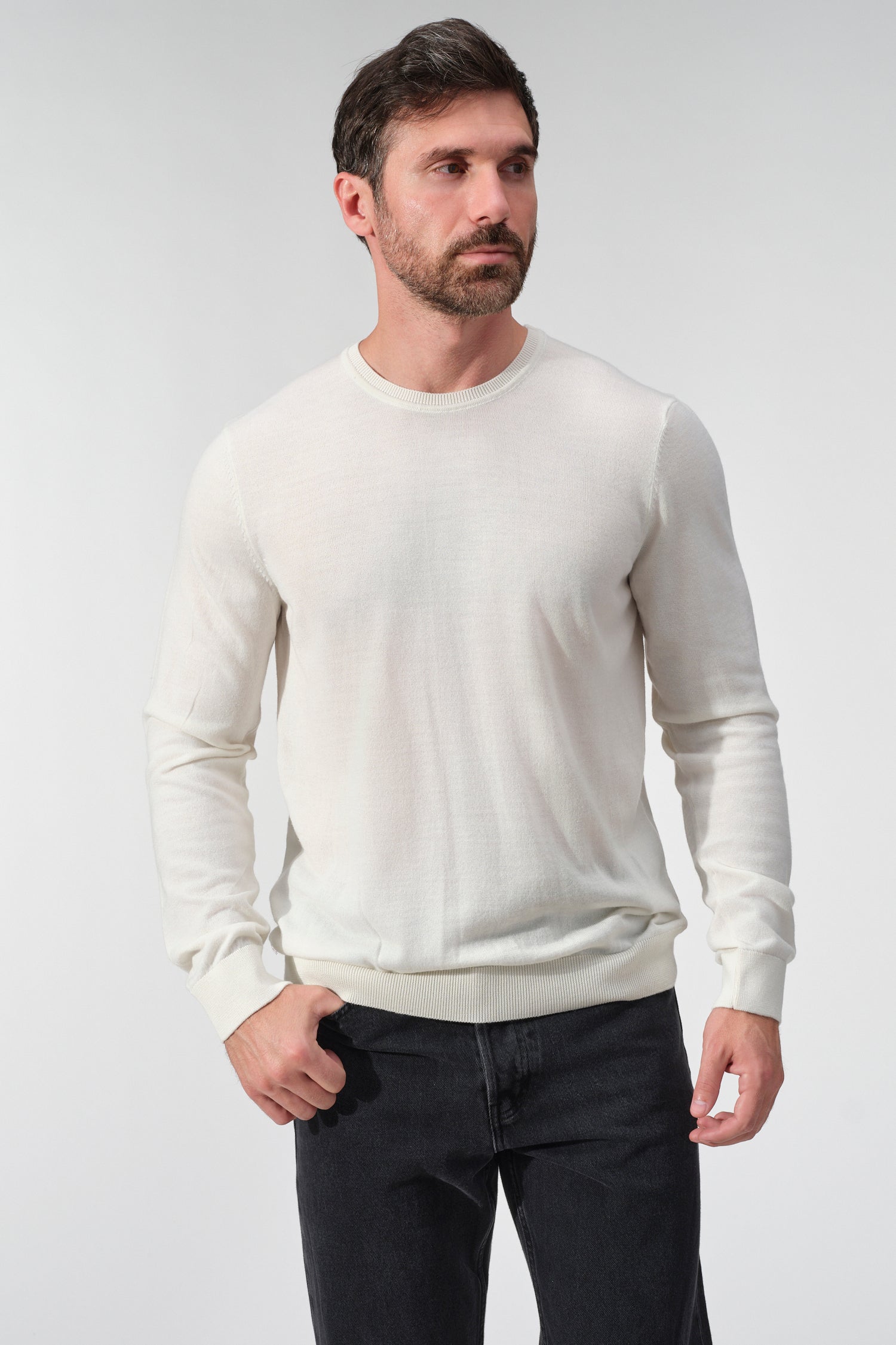 Merino Wool Solid Crew Neck Sweater