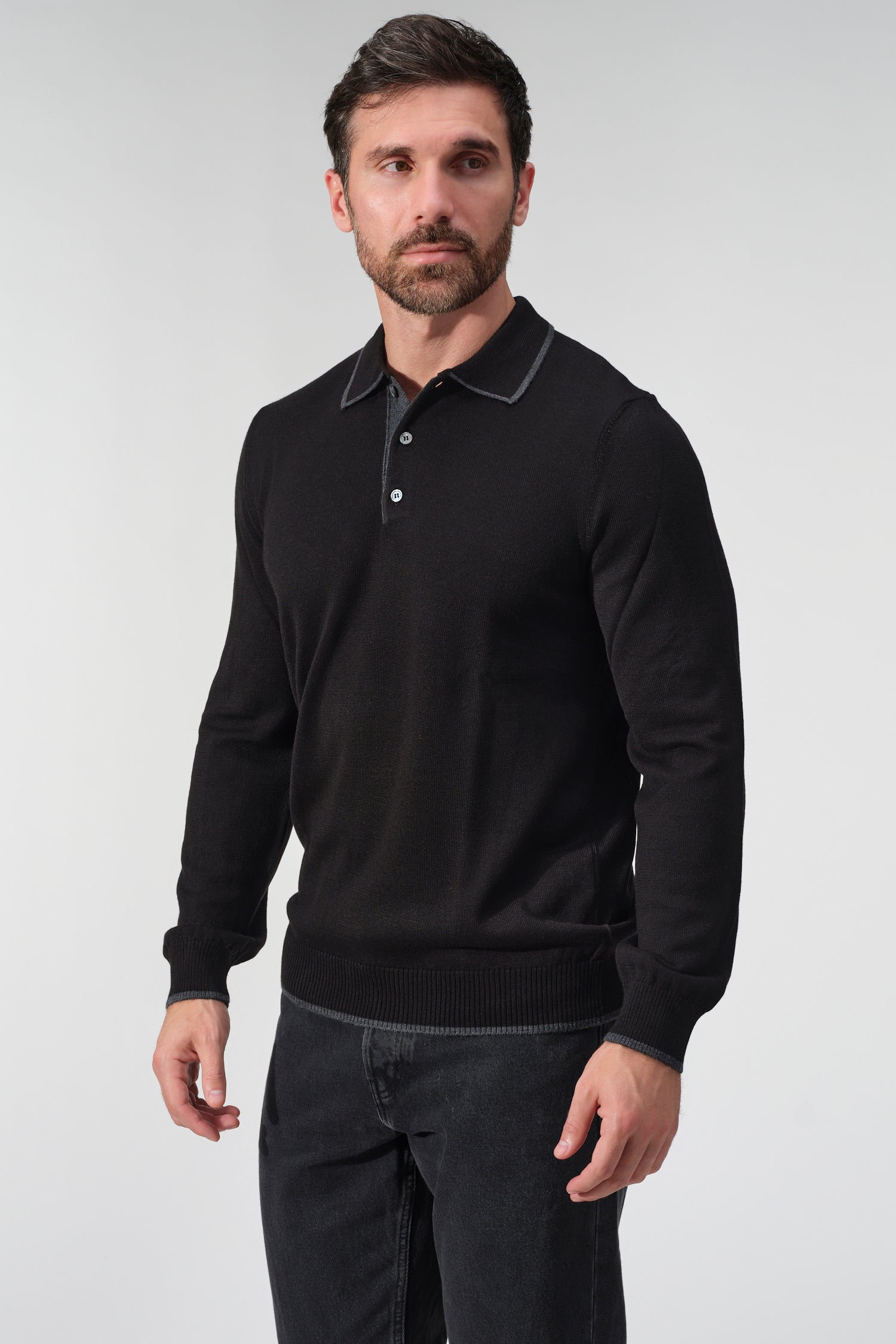Amalfi Polo Sweater in Black