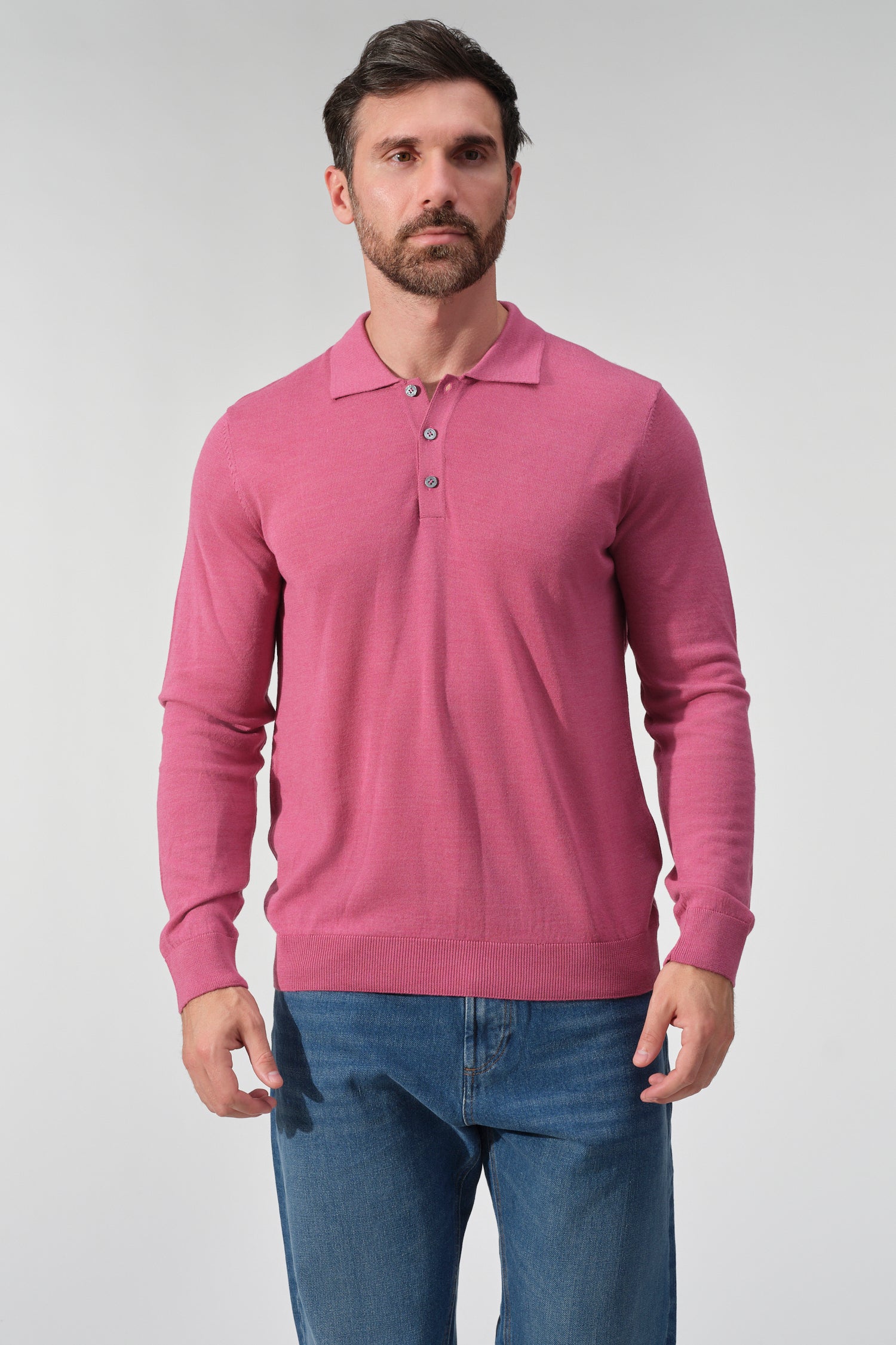 Merino Wool Solid Polo Sweater