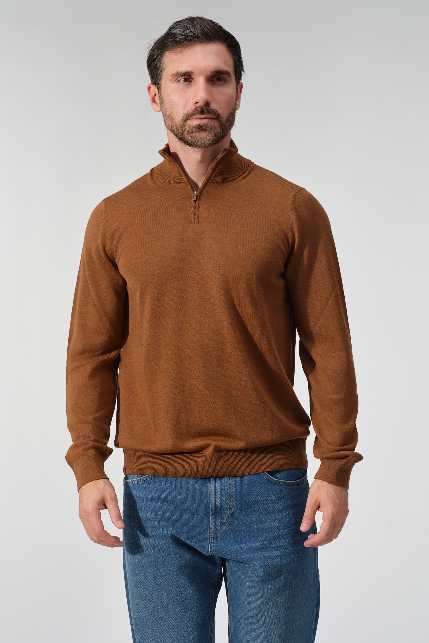 Merino Wool Solid Quarter Zip Sweater