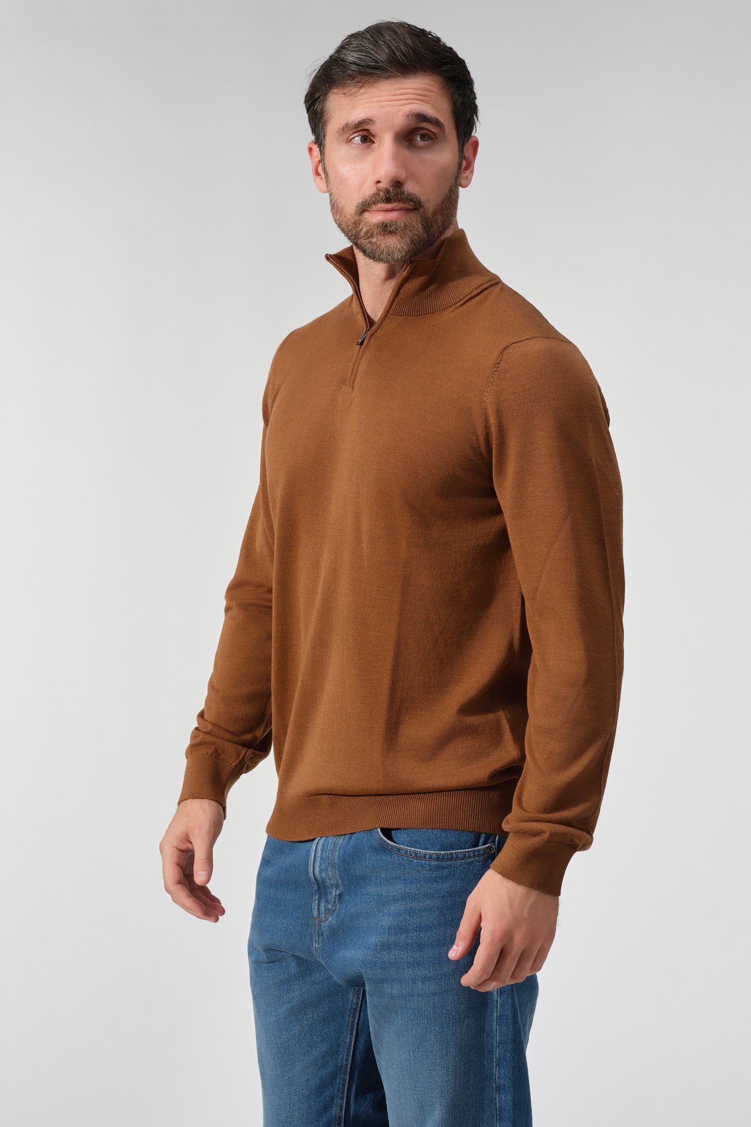 Merino Wool Solid Quarter Zip Sweater