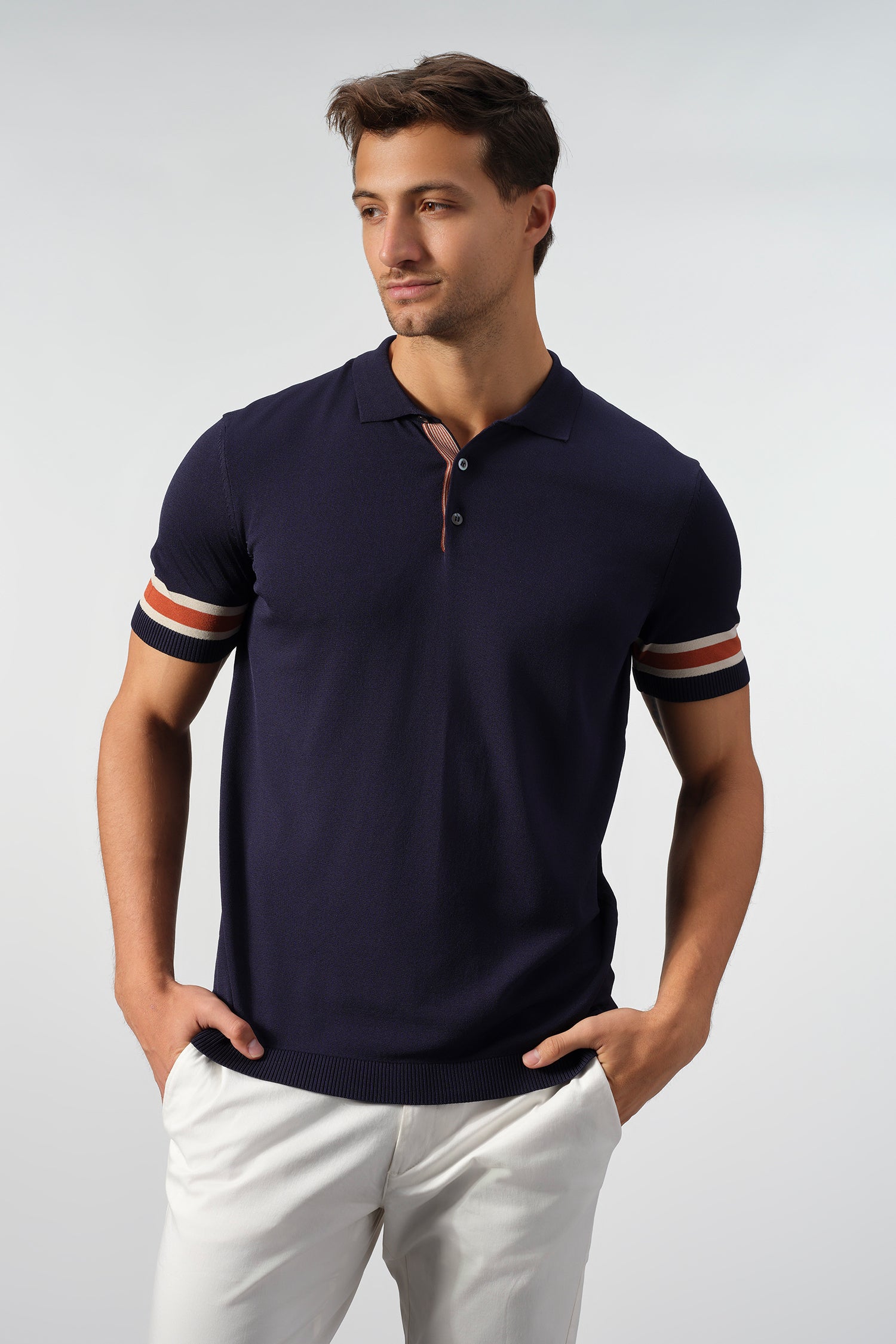 Striped Cuff Knit Polo