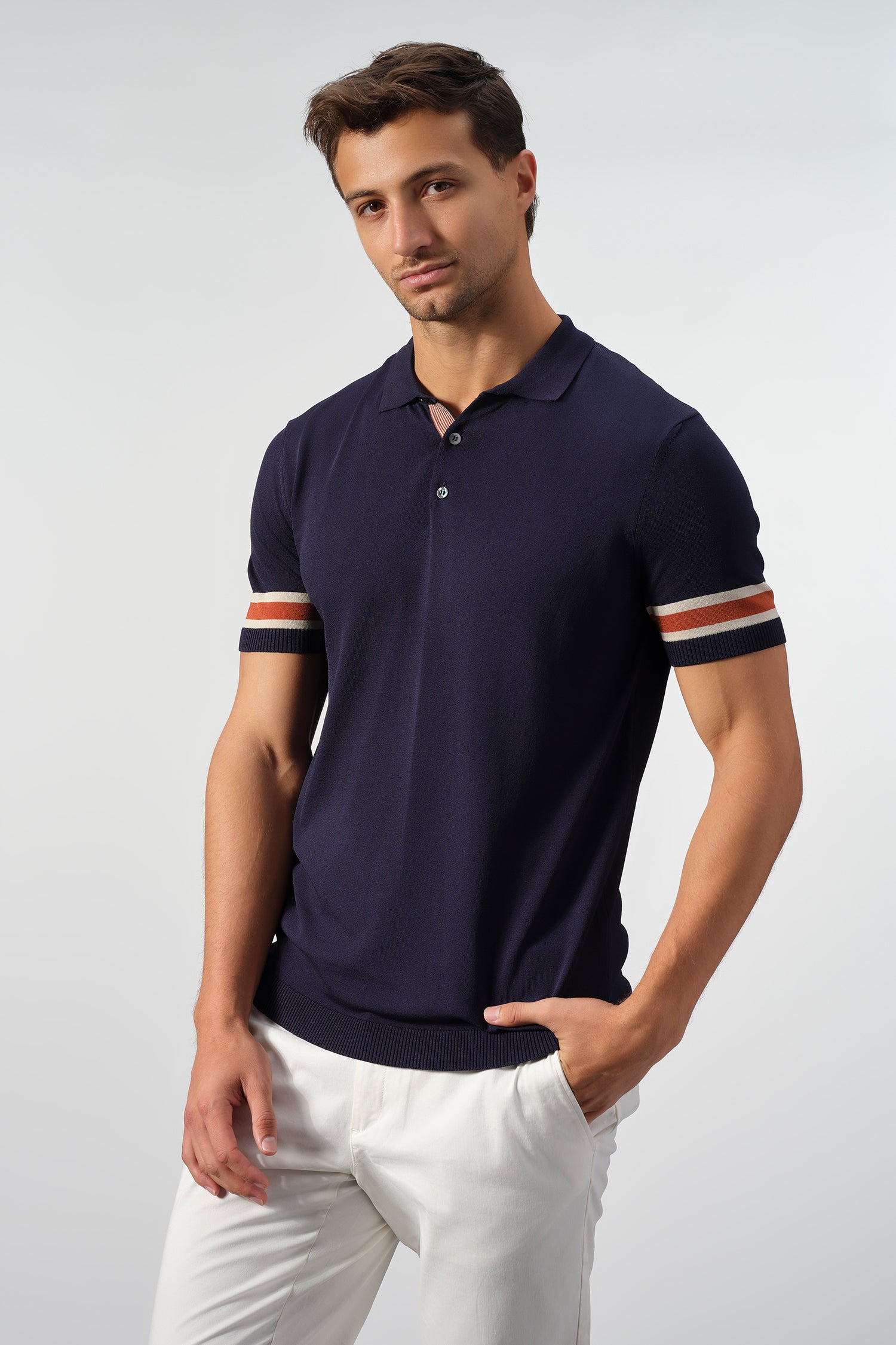 Striped Cuff Knit Polo