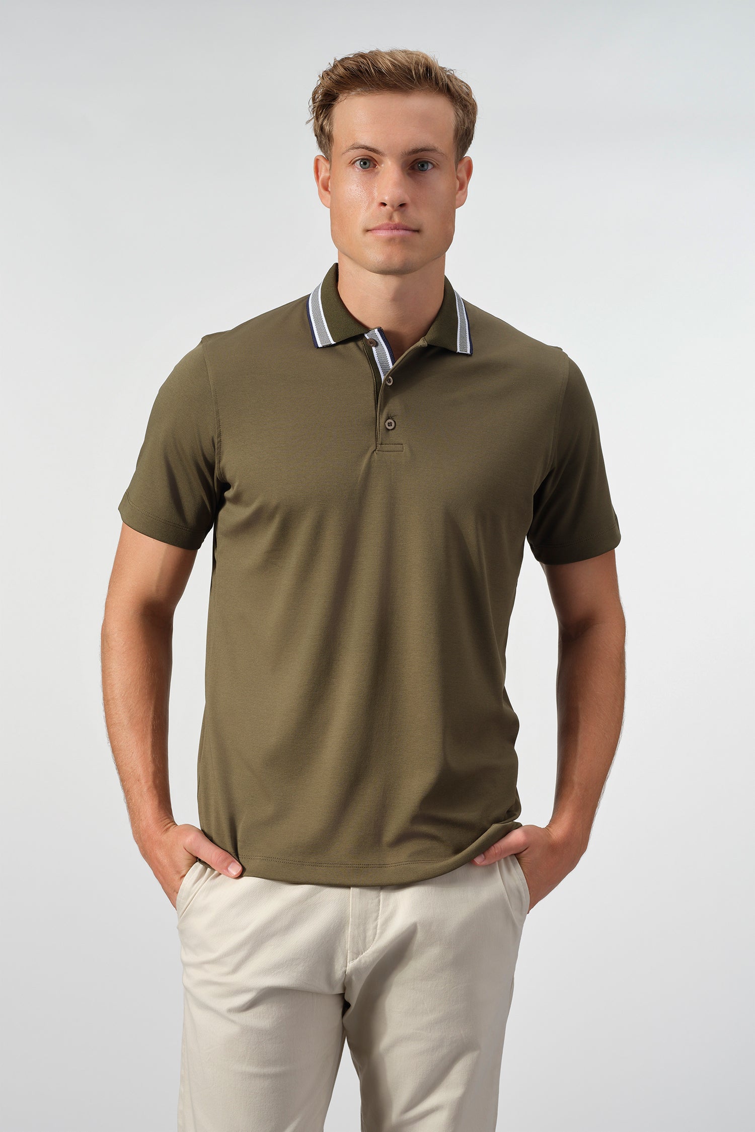 Textured Cotton Polo with Contrast Details