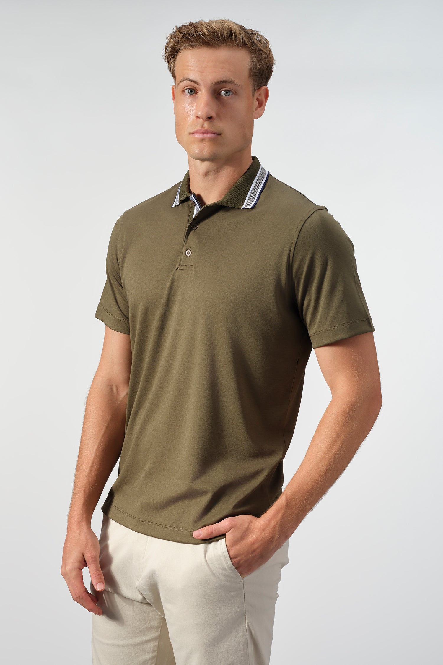 Textured Cotton Polo with Contrast Details