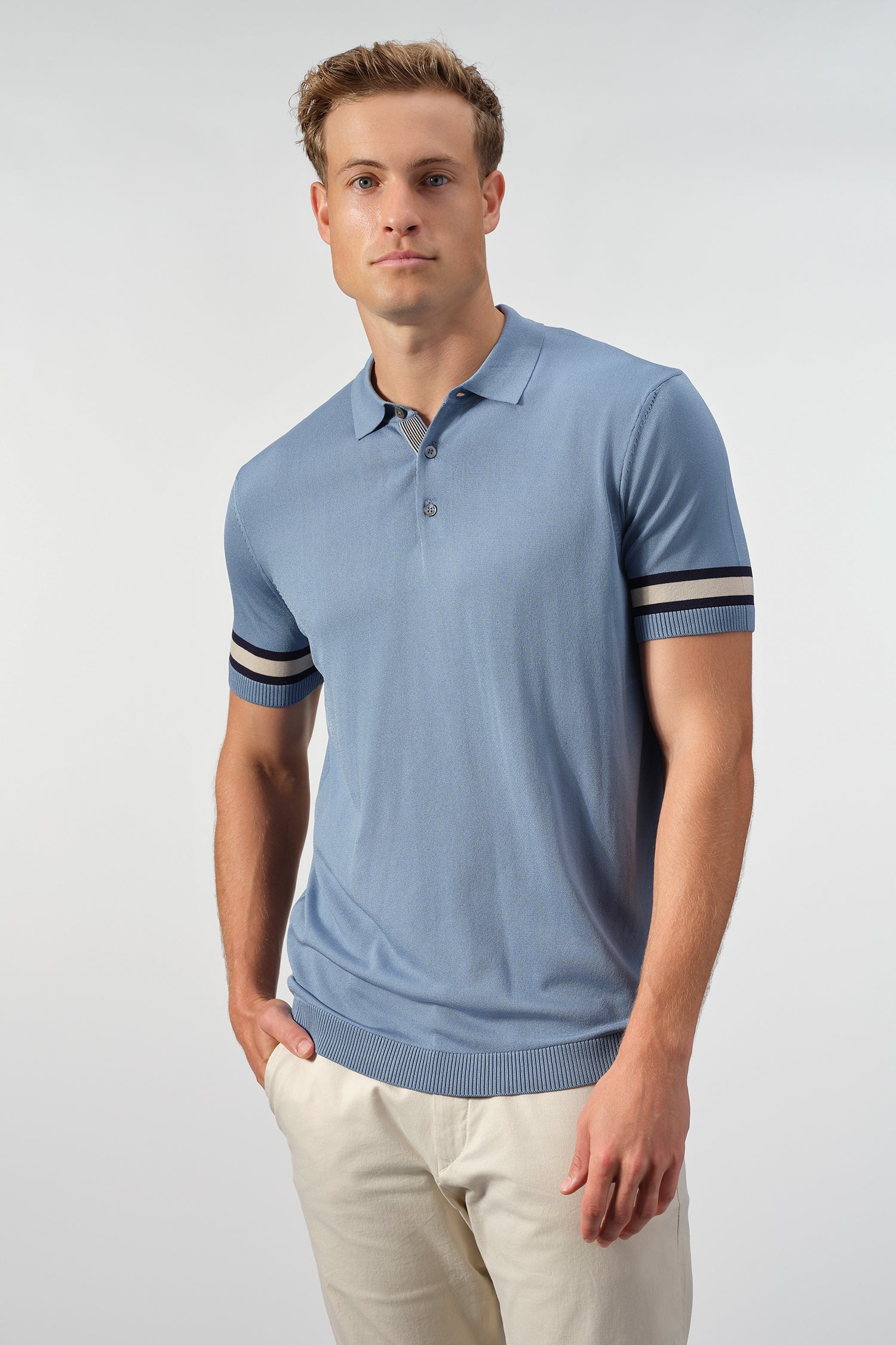 Striped Cuff Knit Polo