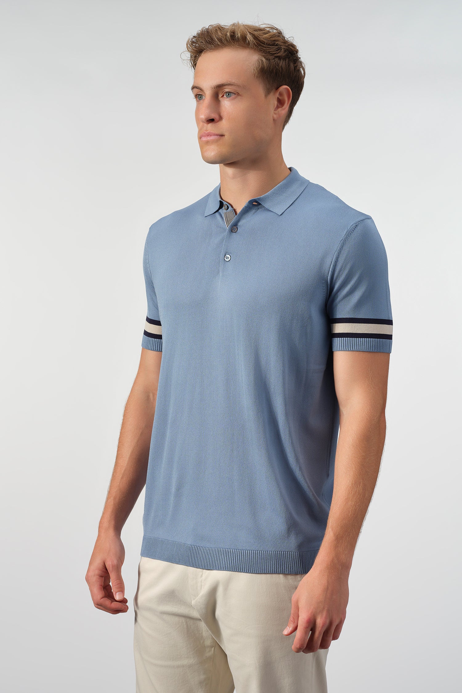 Striped Cuff Knit Polo
