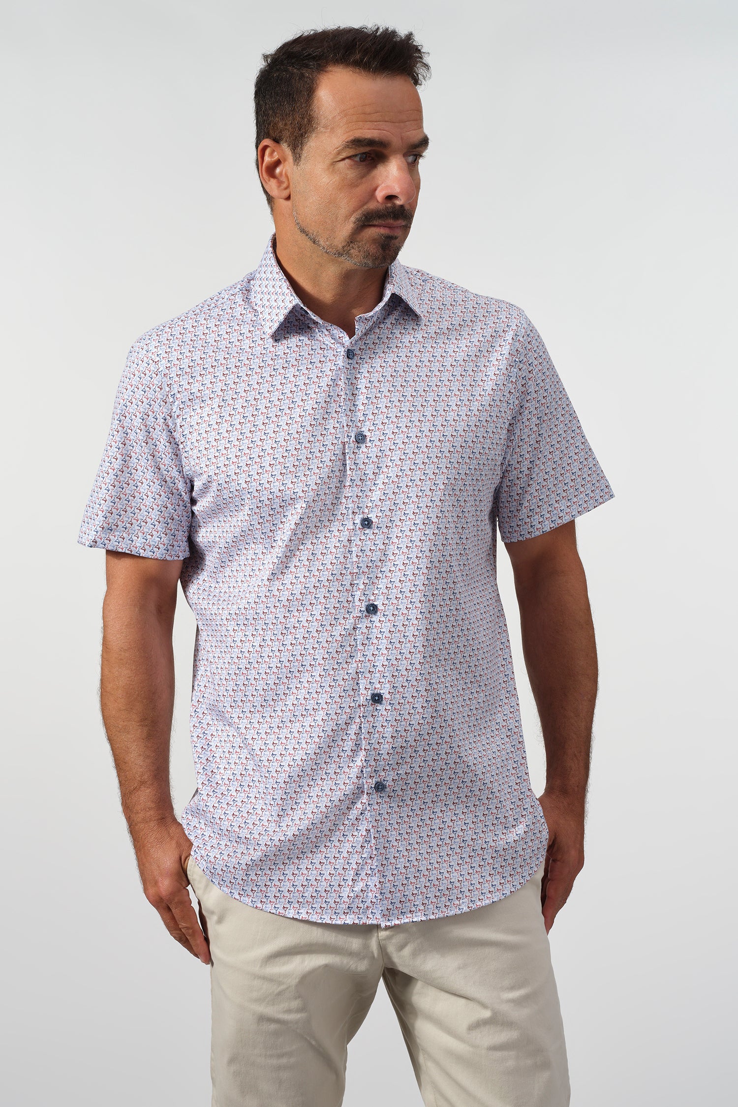Martini Micro-Print Stretch Cotton Shirt