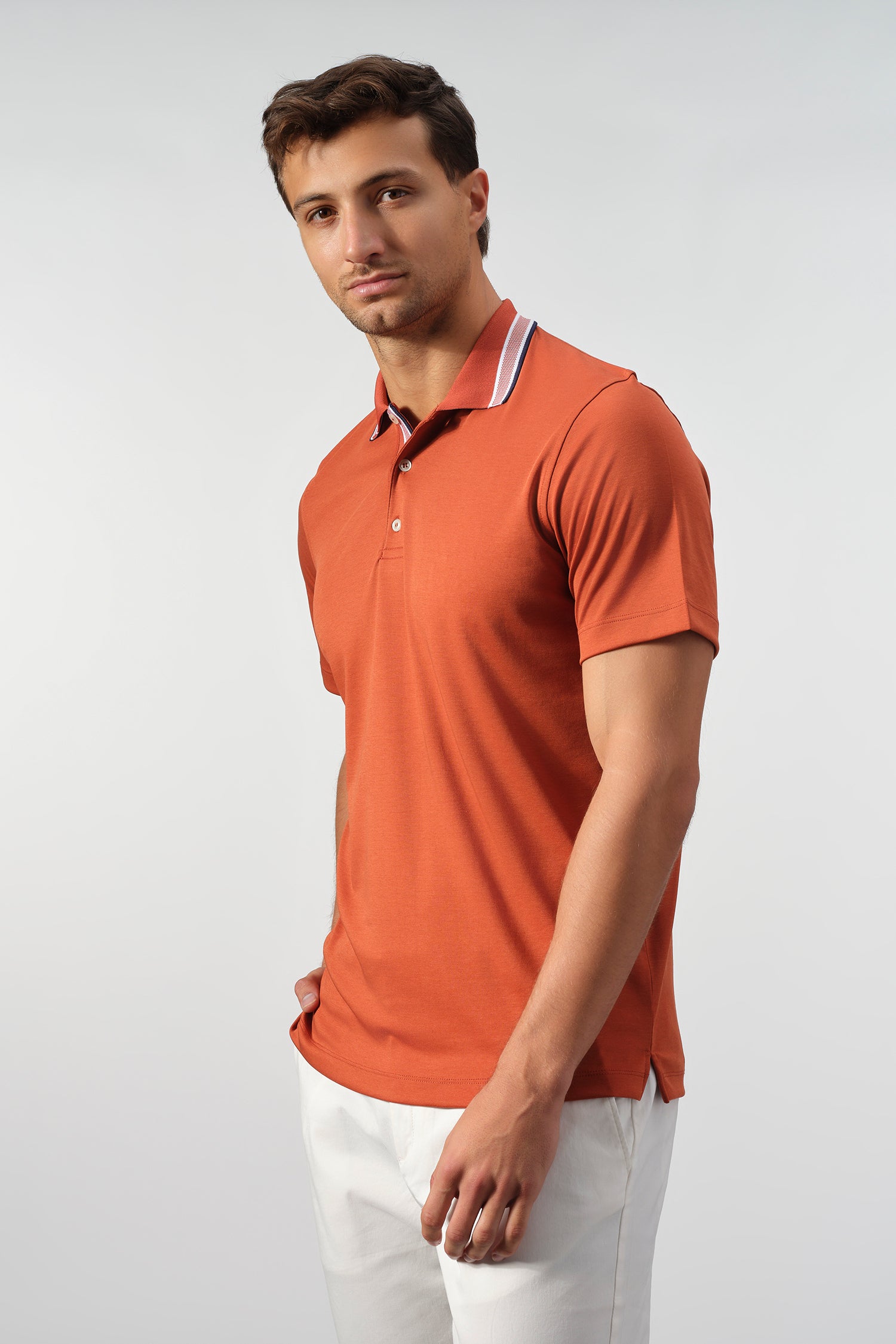 Textured Cotton Polo with Contrast Details