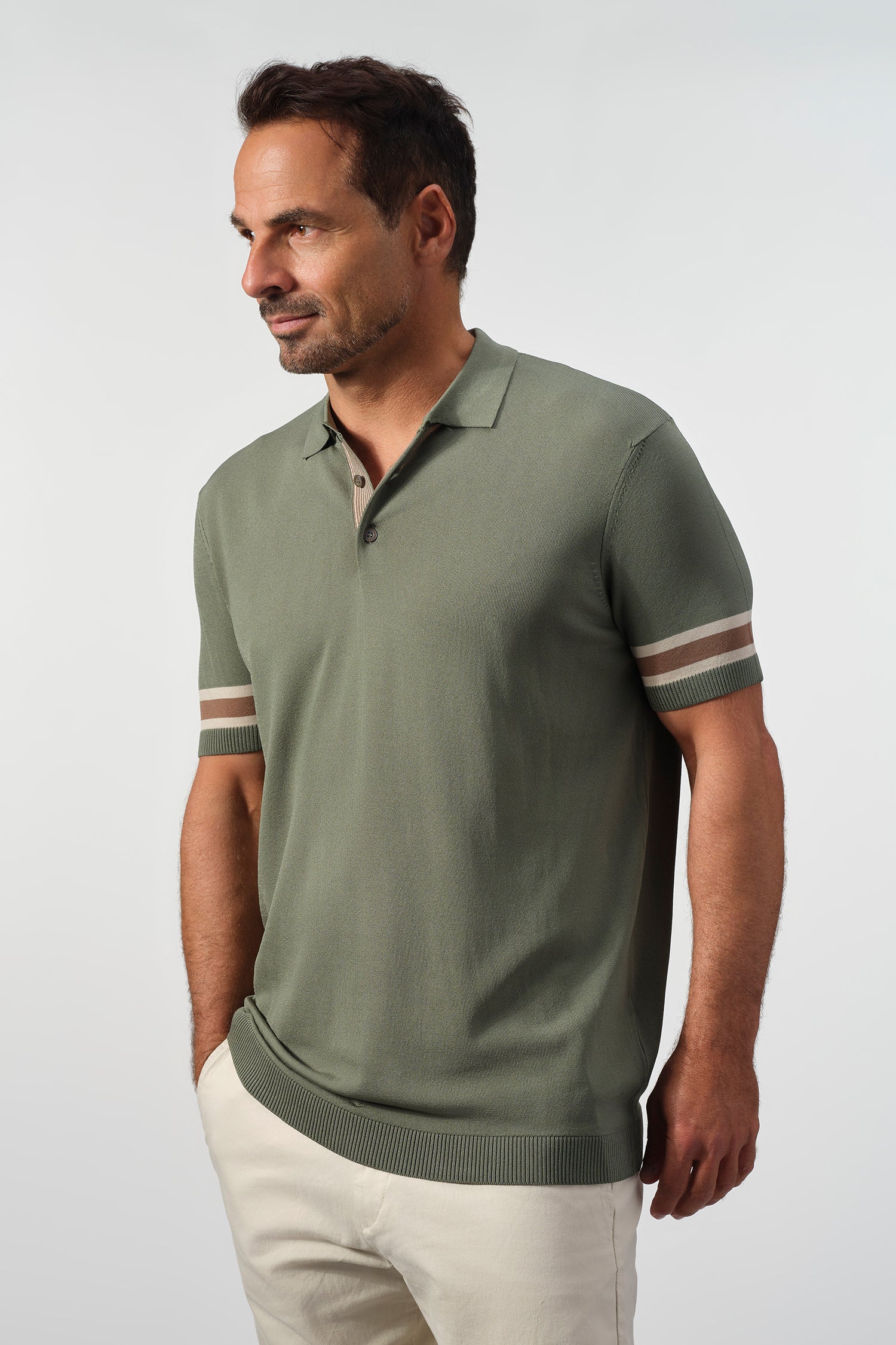 Striped Cuff Knit Polo