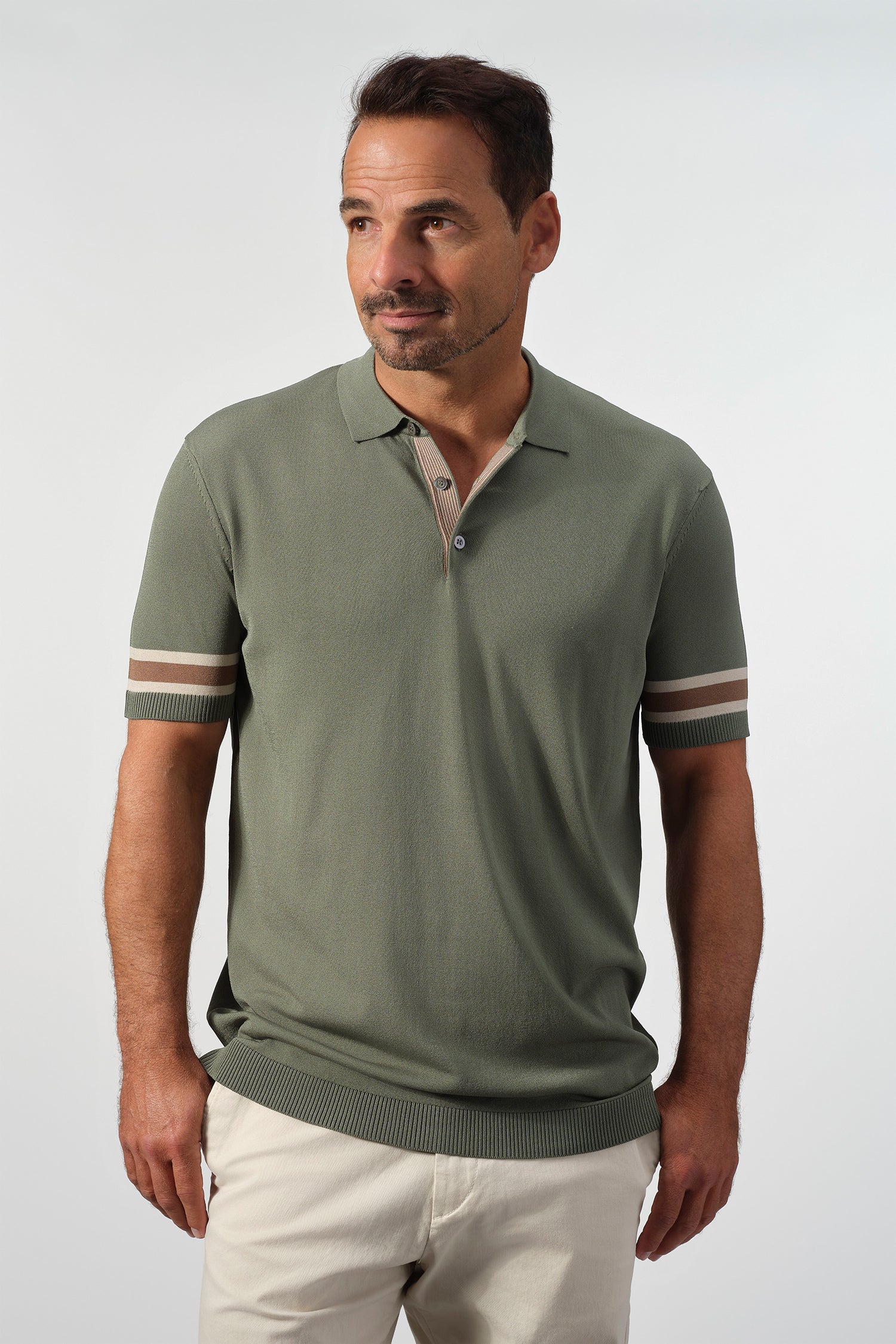 Striped Cuff Knit Polo